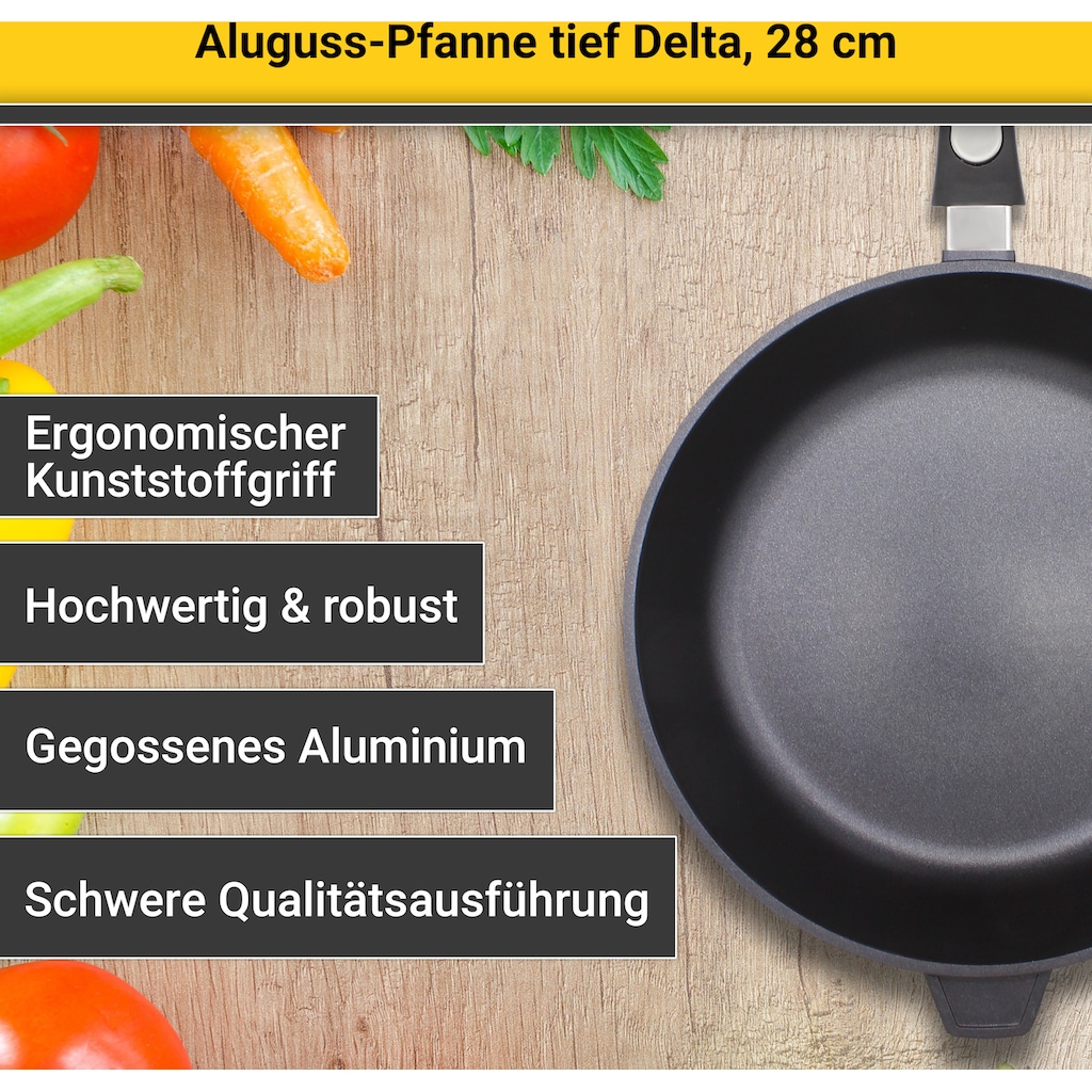 Krüger Bratpfanne »Aluguss Pfanne tief DELTA, 28 cm«, Aluminiumguss, (1 tlg.), für Induktions-Kochfelder geeignet, tiefe Ausführung