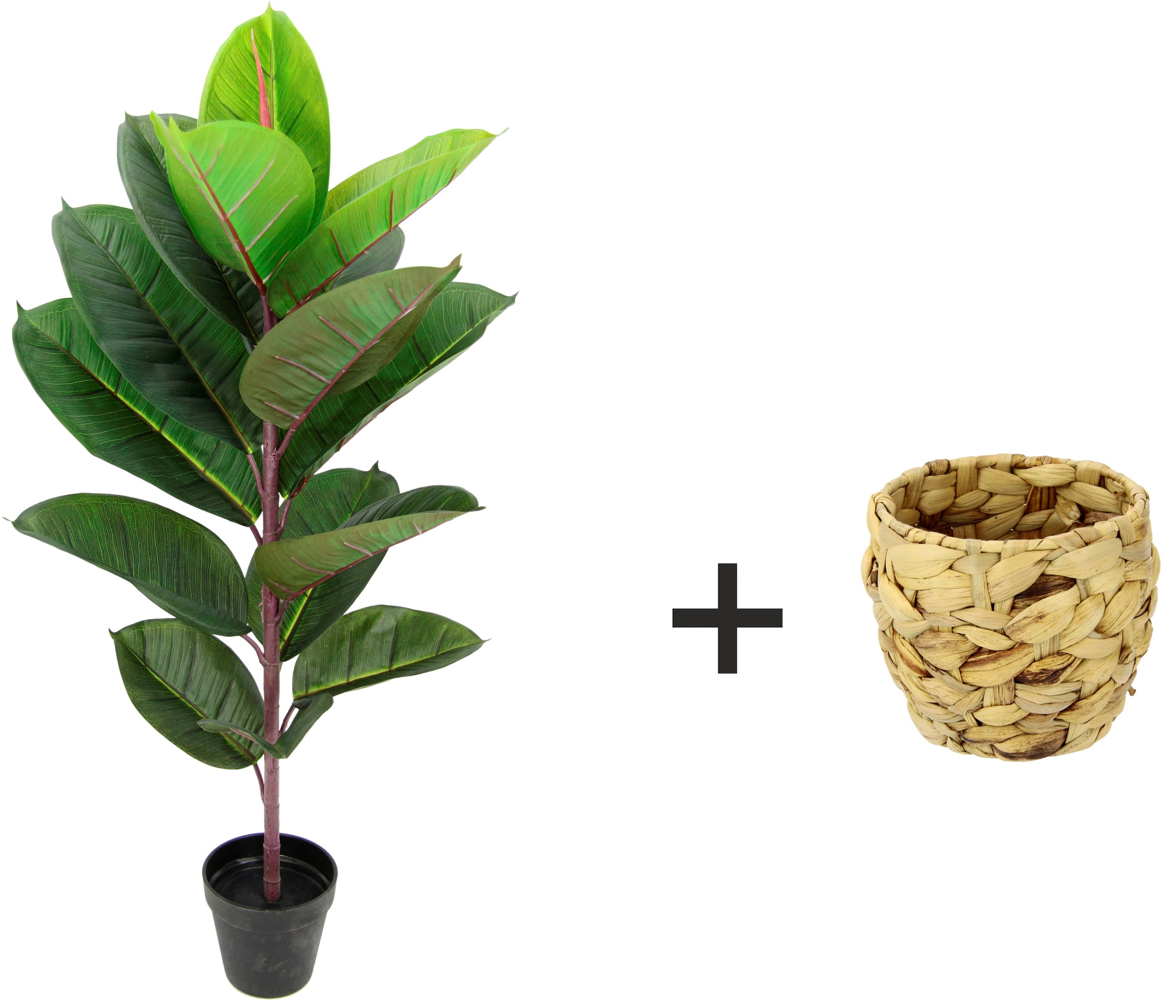 I.GE.A. Kunstbaum »Gummibaum«, Mit Übertopf, Ficus Elastica