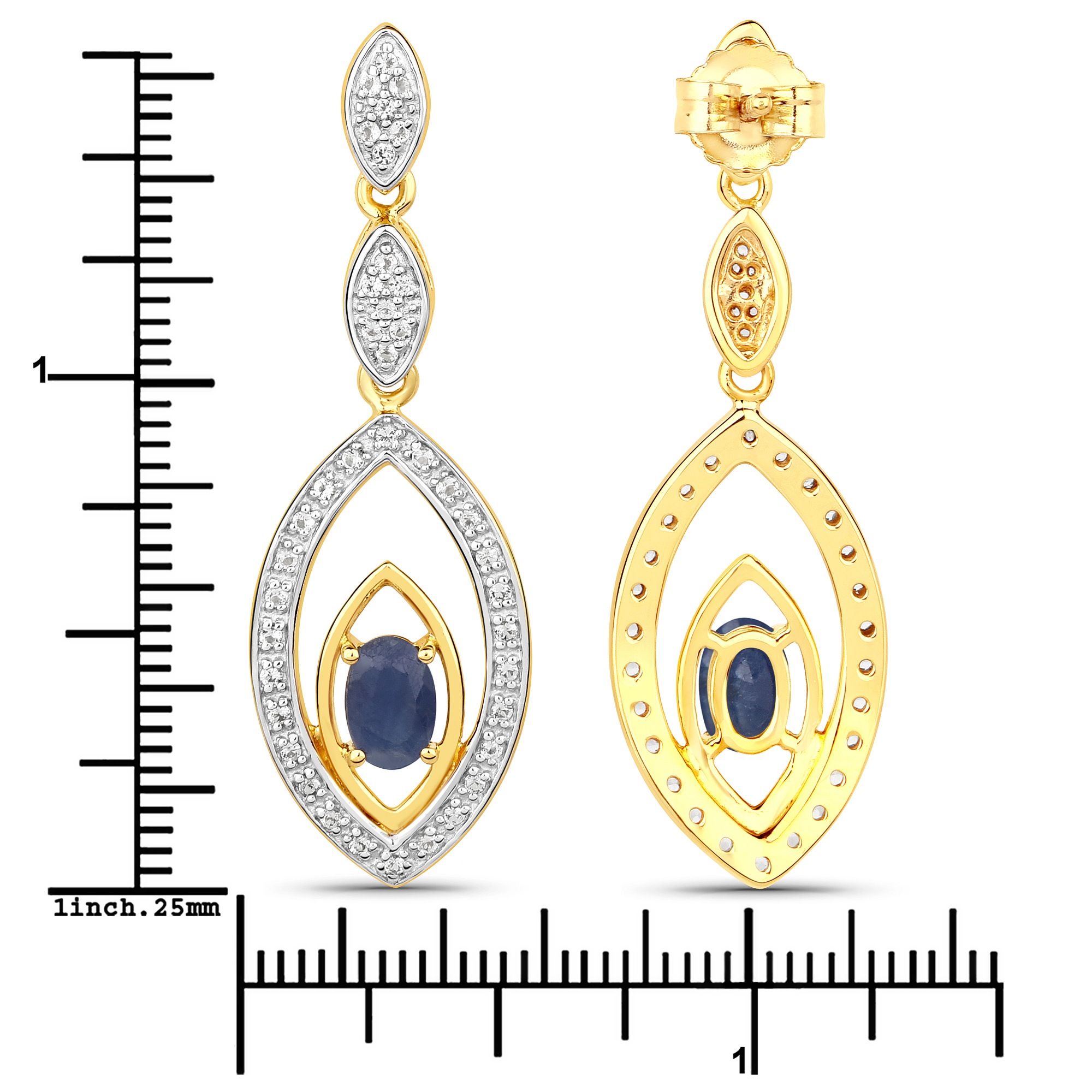 Vira Jewels Paar Ohrhänger »Silber 925 zweifarbig 40mm lang mit 2x Saphir und 80x Weiß-Topas«