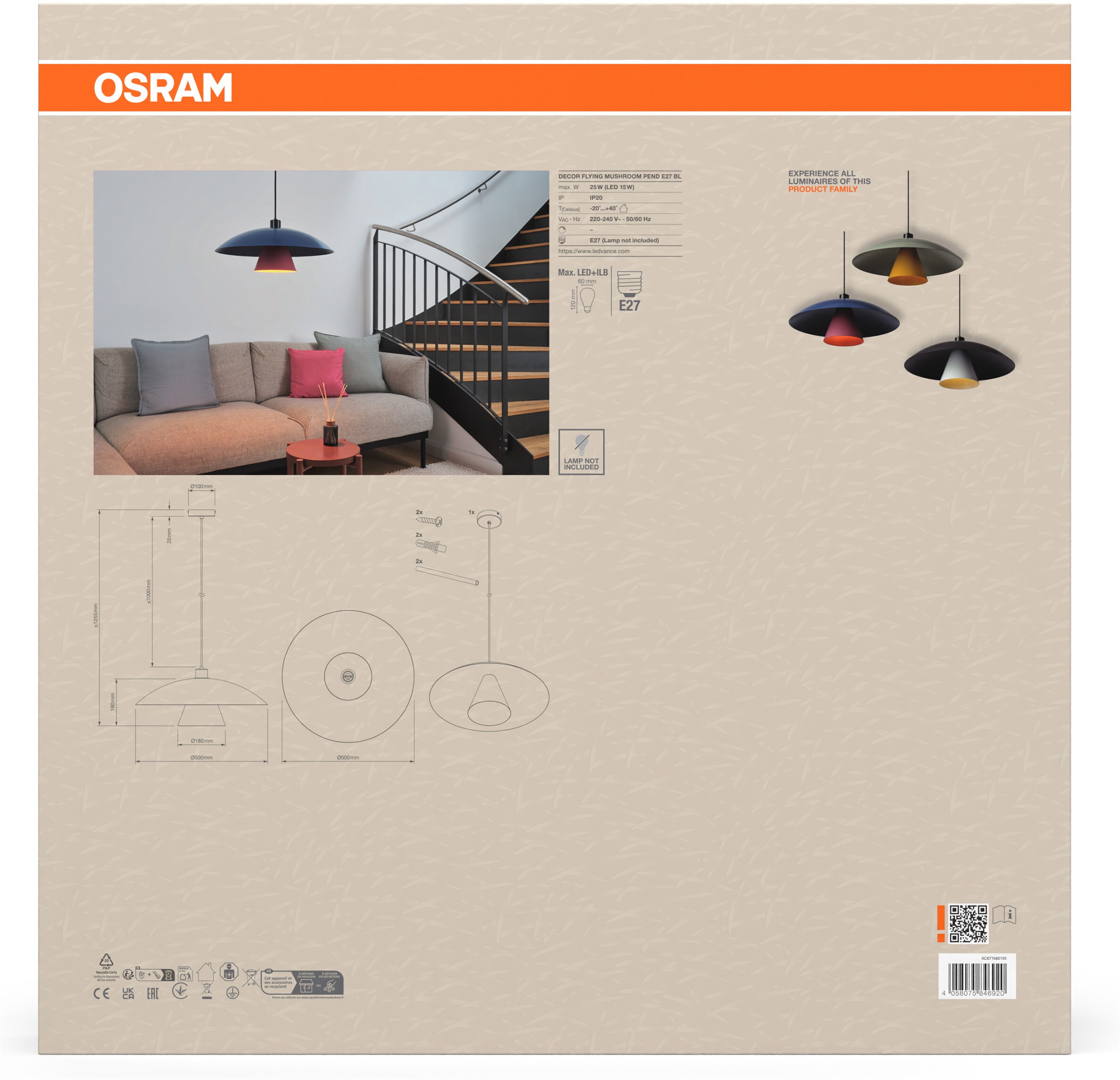 Osram Pendelleuchte »Decor Flying Mushroom Pendant« E27 1 Stk. Fassung E27, Stahl