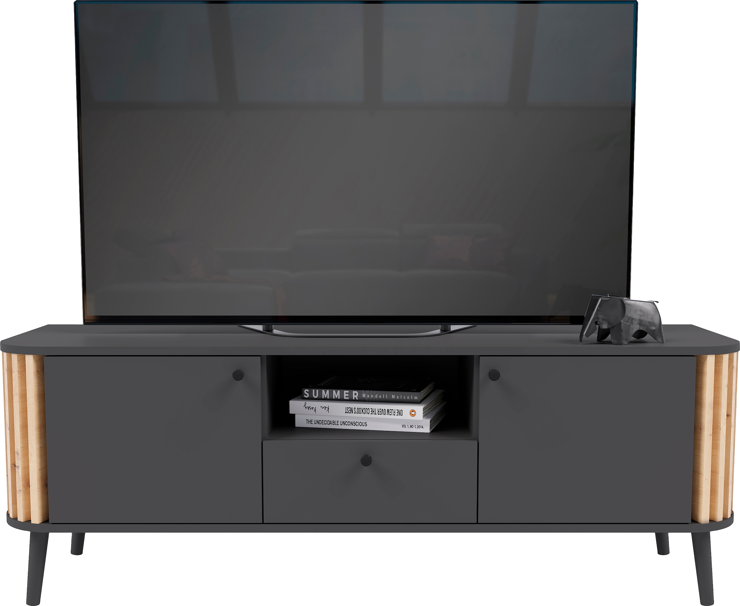 INOSIGN Lowboard »Stavanger, Breite 138cm, Paneel-Stäbchen-Optik, 1 Schubkasten, 2 Türen«, (1 St.), 1 offenes Fach, TV-Möbel, TV-Schrank, TV-Lowboard, Mediaboard