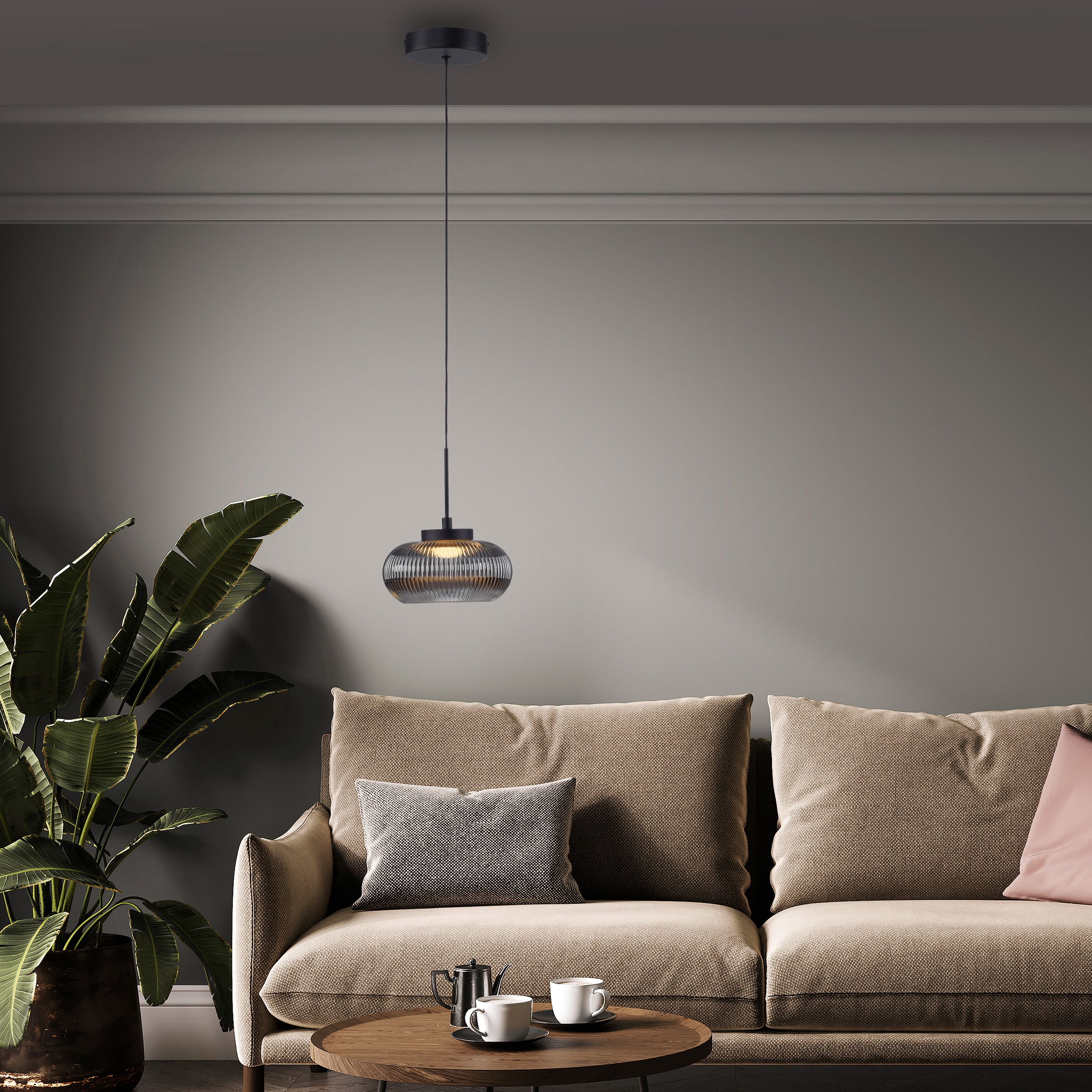 JUST LIGHT LED Pendelleuchte »NOCTIS« LED-Board 1 Stk. Warmweiß Höhenverstellbar, 3000K, Memoryfunktion, Rauchglas geriffelt