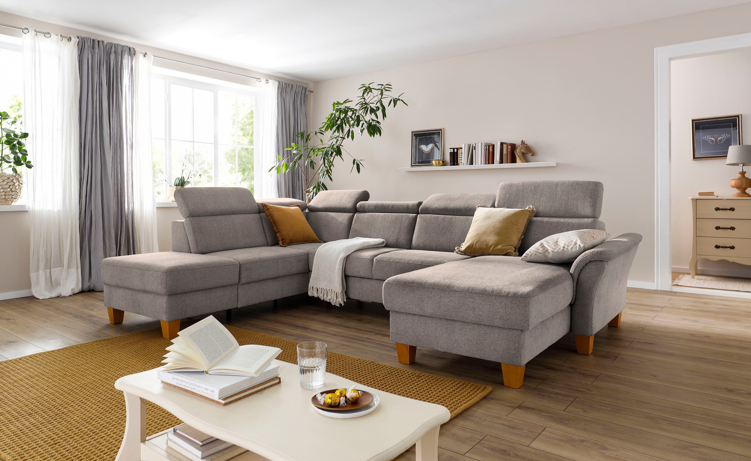 Home affaire Wohnlandschaft »Conville U-Form«, Kopfteilverstellung wahlweise mit Bettfunktion und Bettkasten