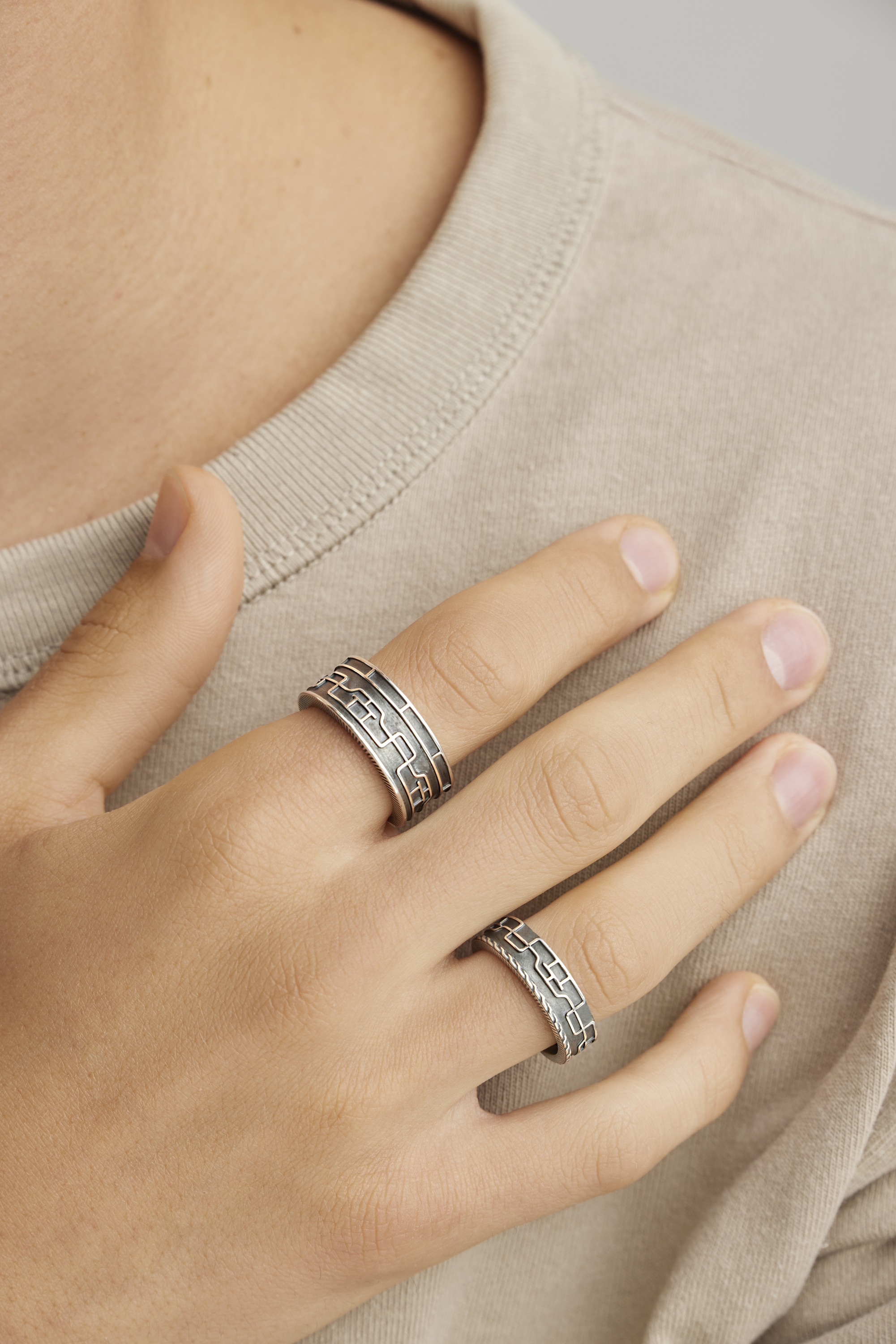 CAÏ Fingerring »925/- Sterling Silber oxidiert Linien Japan«