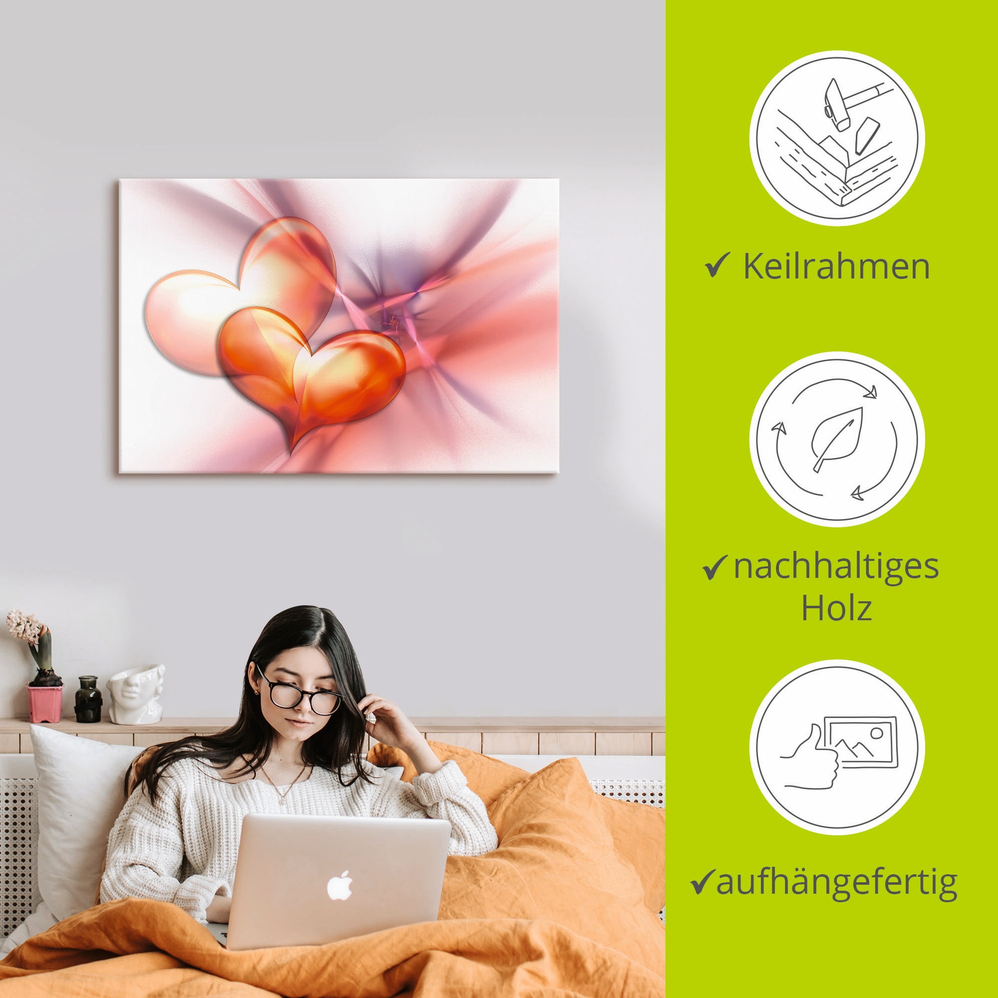 Artland Wandbild »Das höchste Glück«, Herzen, (1 St.), als Alubild, Outdoorbild, Leinwandbild, Poster, Wandaufkleber