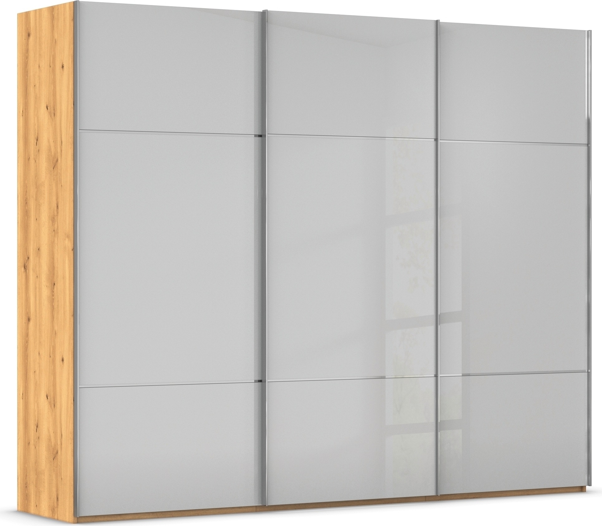rauch Schwebetürenschrank »Kleiderschrank Schrank Garderobe Schlafzimmerschrank SCALE-TRIO«, edle dreigeteilte Front mit 2 Zierleisten Glasfront MADE IN GERMANY