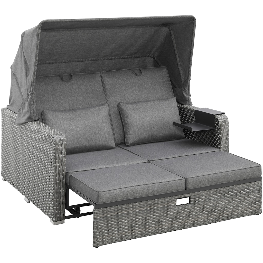 KONIFERA Loungebett »Sylt«, (Set, 8 St.), ausziehbares Sofa, Hängetisch, mit klappbarem Dach, Strandkorb