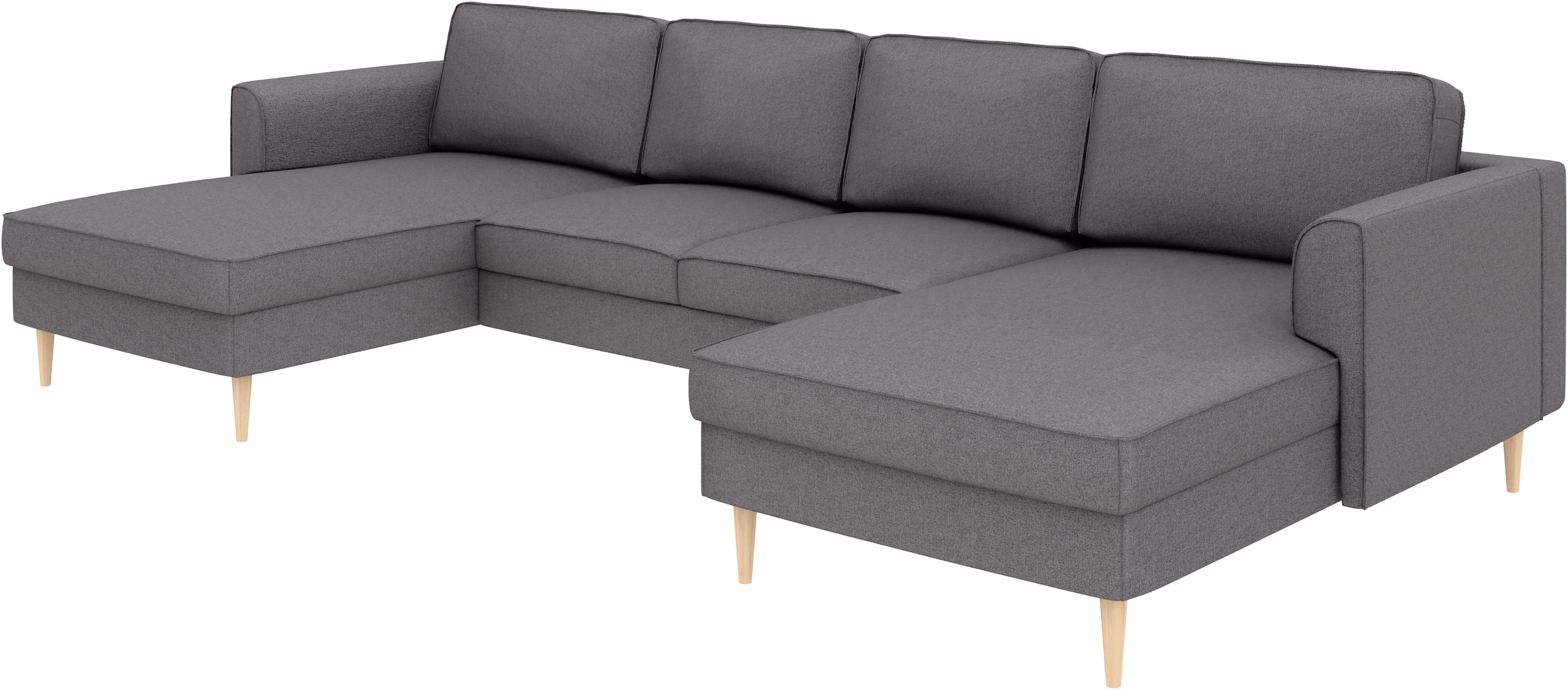 Home affaire Wohnlandschaft »Booster, whlw. mit Schlaffunktion & Bettkasten, Fuß Buche lackiert« Sofa in U-Form, Breite 305 cm, in Cord oder Struktur