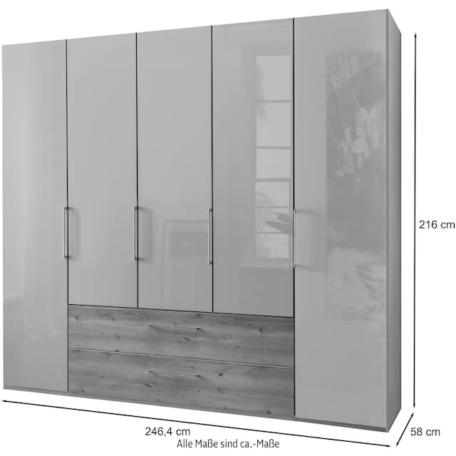 Holzfarbton im Kleiderschrank auf inkl. Glasfront WIEMANN »Metz«, kaufen Schubkästen Raten hochwertige