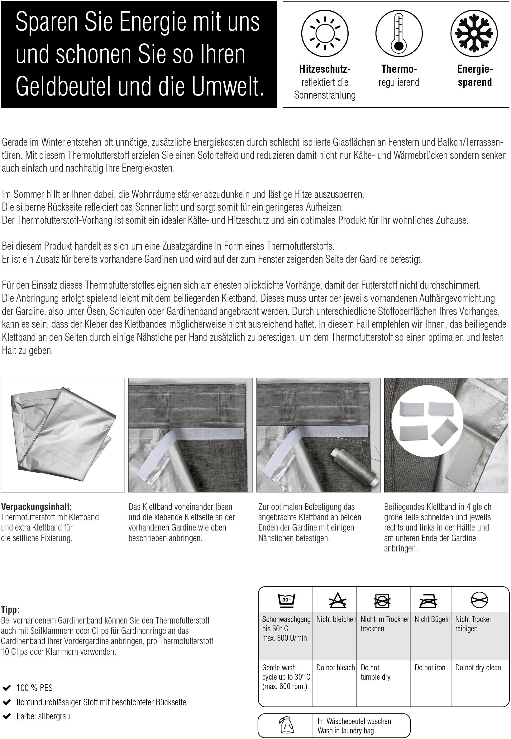 GARDINIA Gardine »silbergrau«, (1 St.), verdunkelnd, Polyester, Energiesparendes Thermofutter