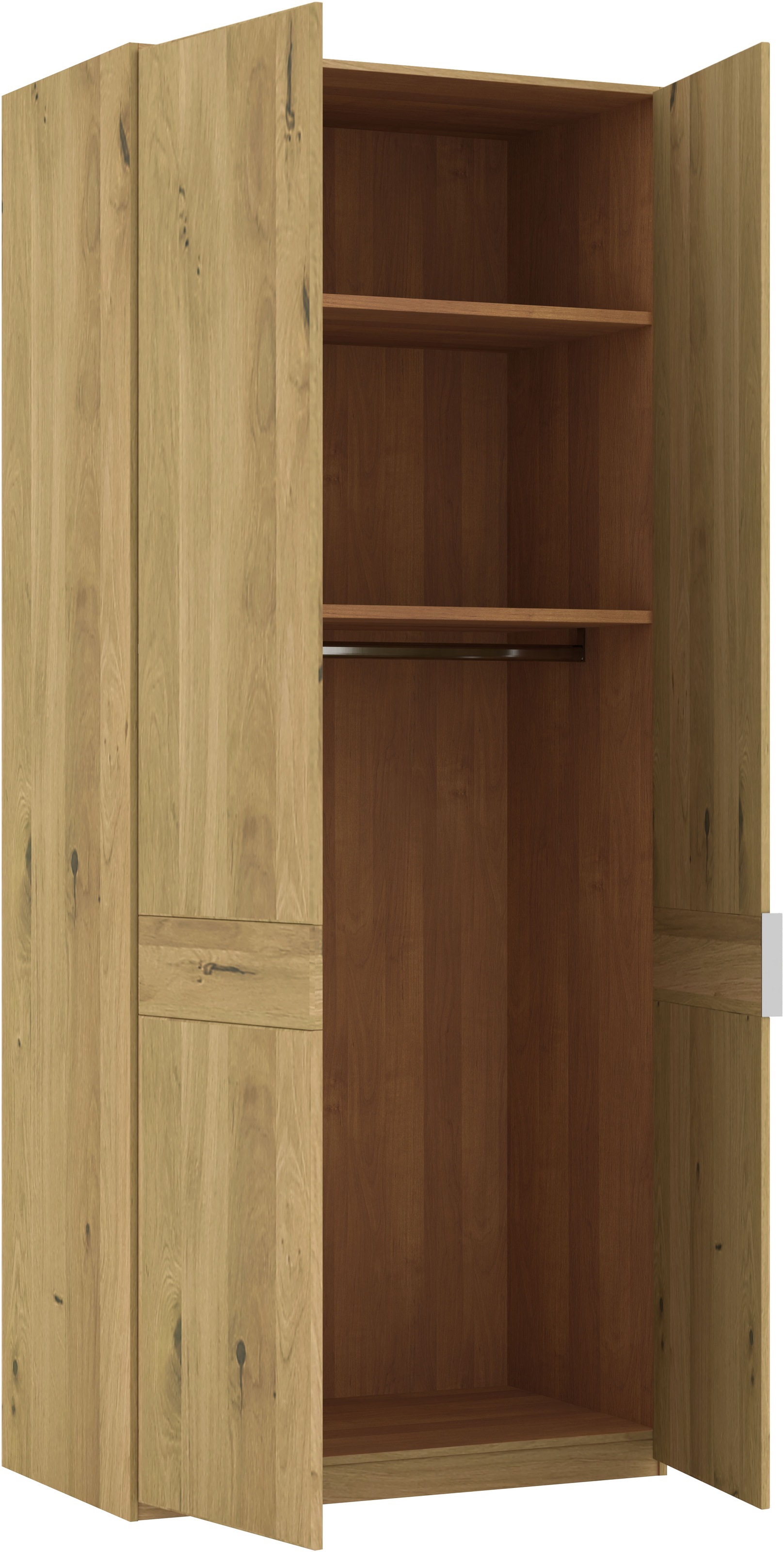 Musterring Drehtürenschrank »Savona, Kleiderschrank, Schrank, Garderobe, teilmassiv Eiche«, (mit Türdämpfern, in 5 Breiten & 2 Höhen, extra Böden, MADE IN GERMANY), Türen in Bianco-Eiche massiv, mit Querriegel, verschiedene Größen