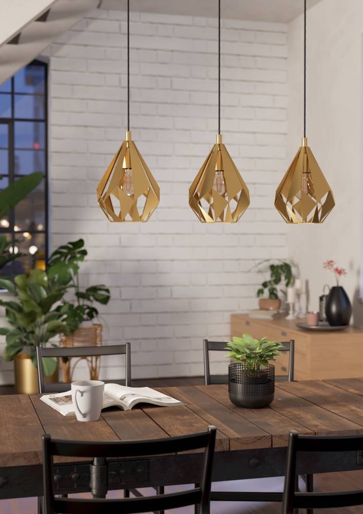 EGLO Hängeleuchte »CARLTON«, 3 flammig, Leuchtmittel E27 | ohne Leuchtmittel, Pendelleuchte, Hängeleuchte im Retro-Design in Gold, Hängelampe