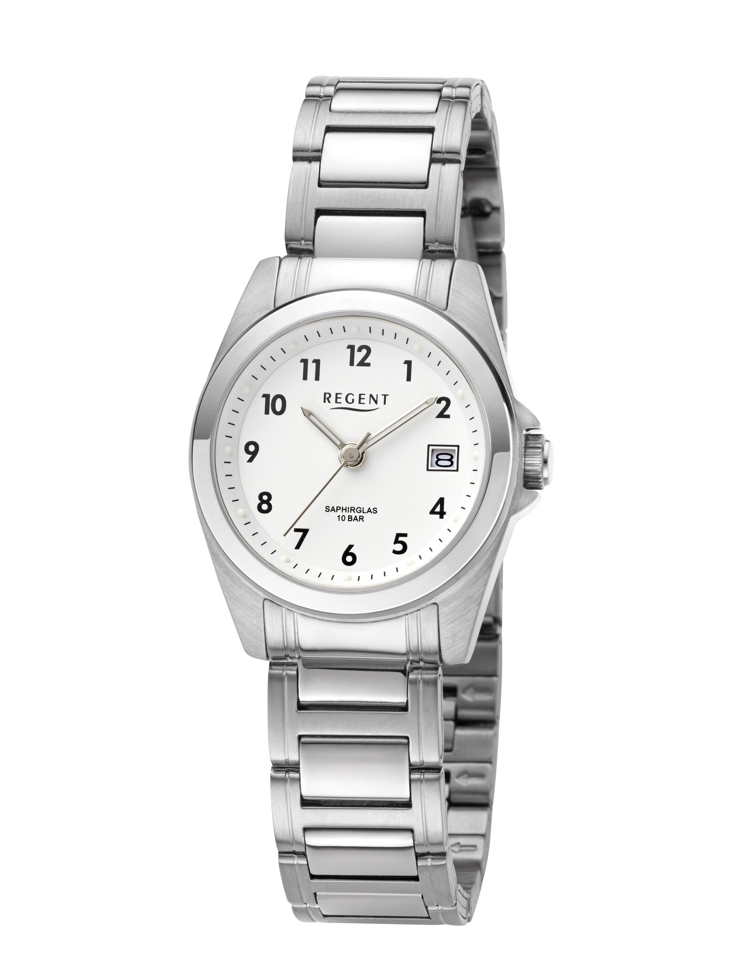 Regent Quarzuhr Armbanduhr, Damenuhr, Edelstahlarmband, analog, Tag