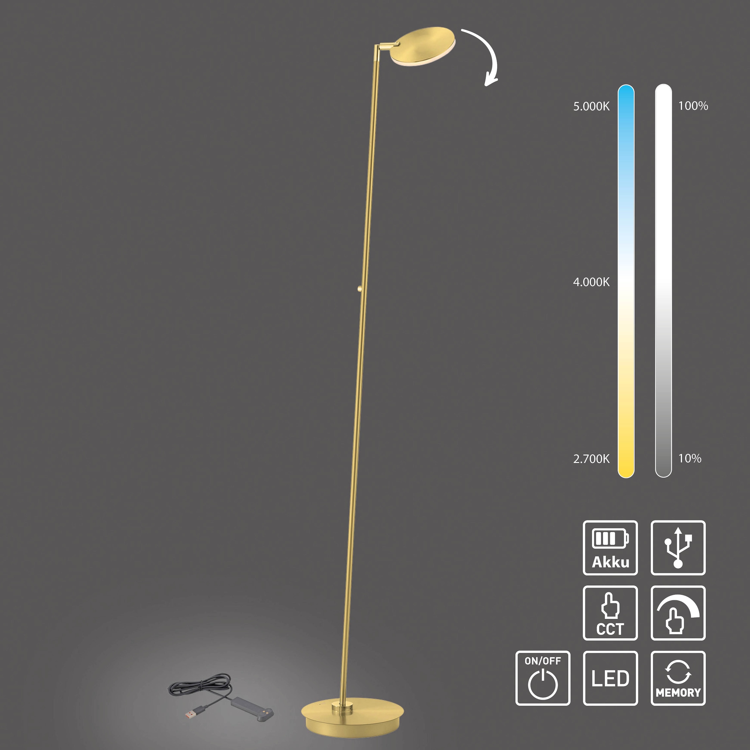 Paul Neuhaus LED Stehlampe »AKKU BENTE« LED-Board 1 Stk. warmweiß - kaltweiß Tastdimmer, CCT 2700-5000K, Memory, Akku betrieben, flexibel