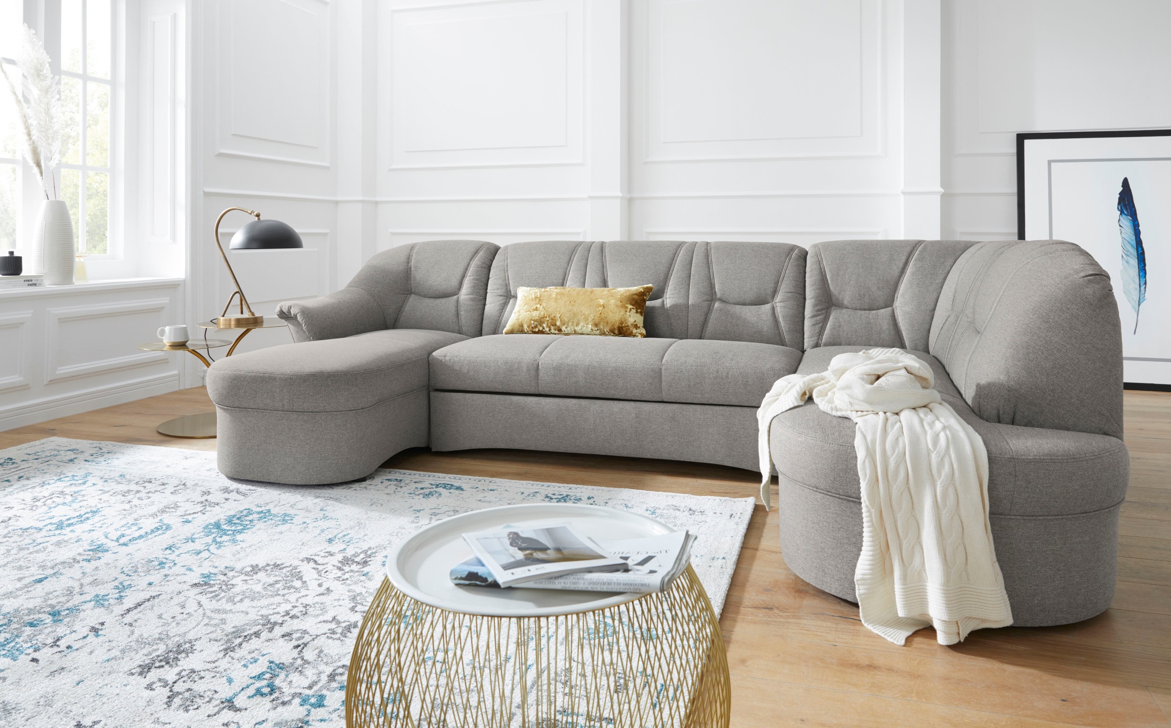 DOMO collection Wohnlandschaft »Sarafina, zeitlos und komfortabel, optional mit Federkern, U-Form«, wahlweise mit Bettfunktion