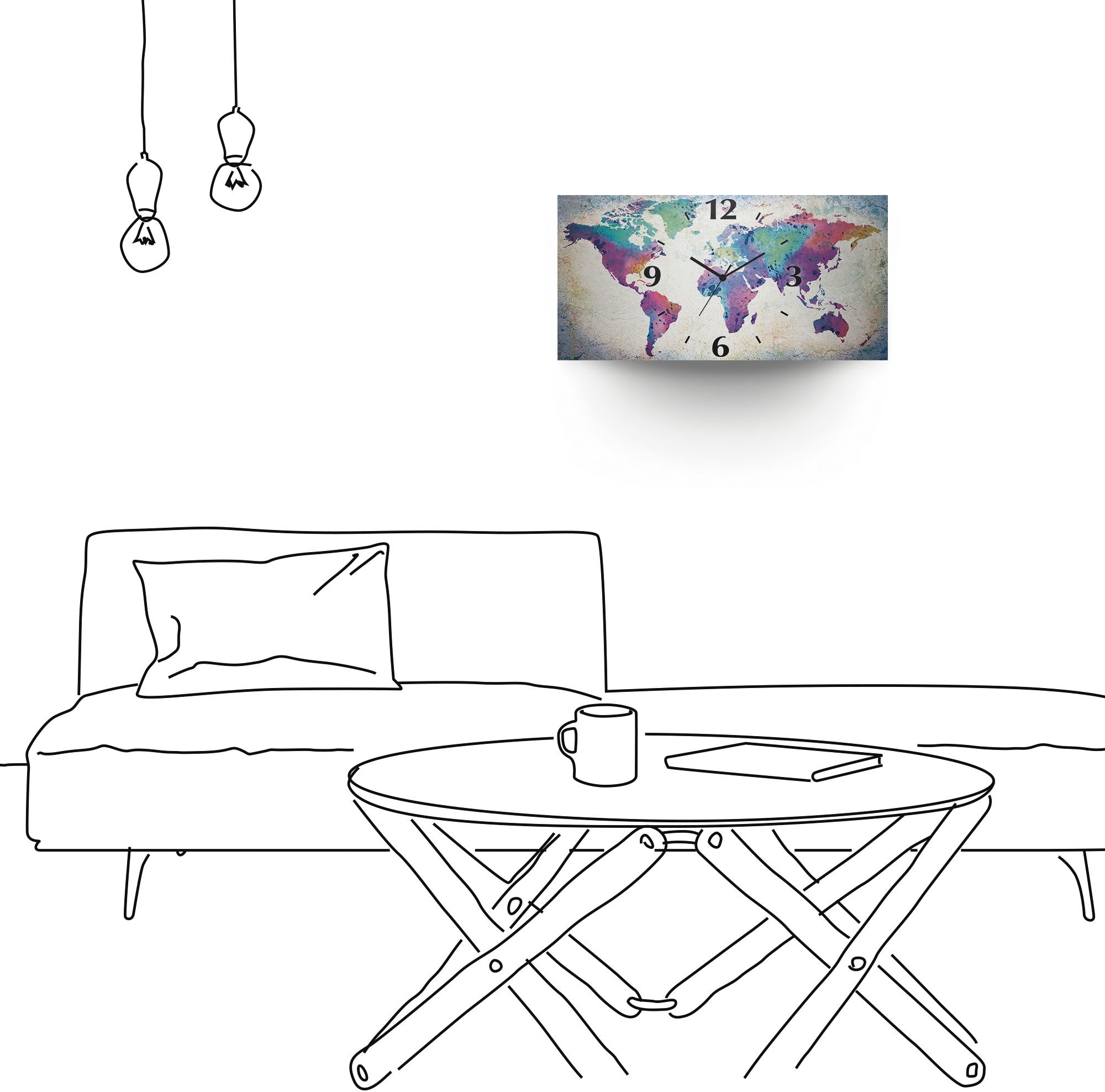 Artland Wanduhr »bunte Weltkarte«, 3D Optik gebogen, mit Quarz- oder Funkuhrwerk, versch. Größen