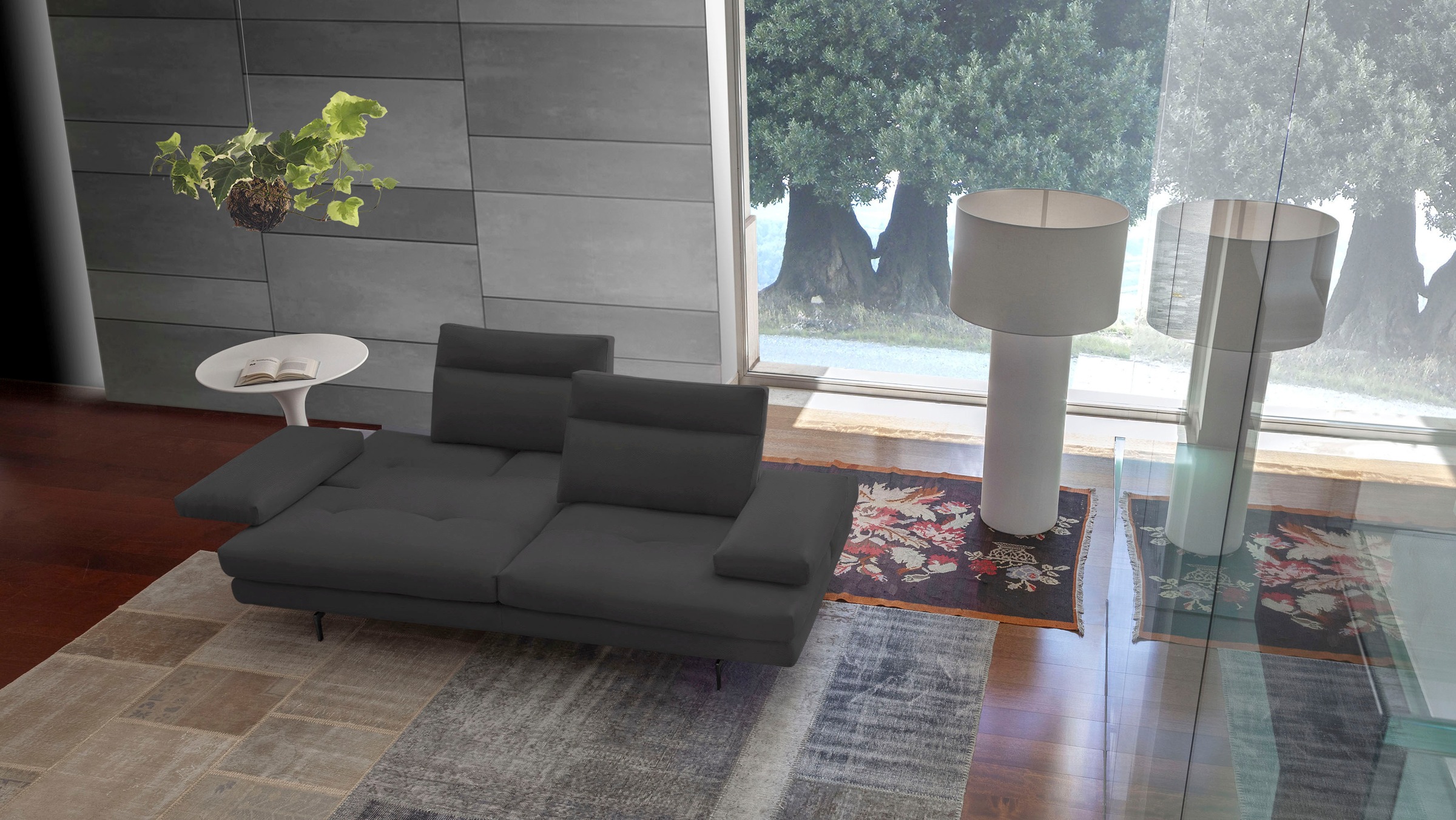 CALIA ITALIA 3-Sitzer »Toby Wing, Designsofa, hochwertige Verarbeitungsdetails, bequem«, inkl. Sitztiefenverstellung und Armteilfunktion, Füße in Schwarz matt