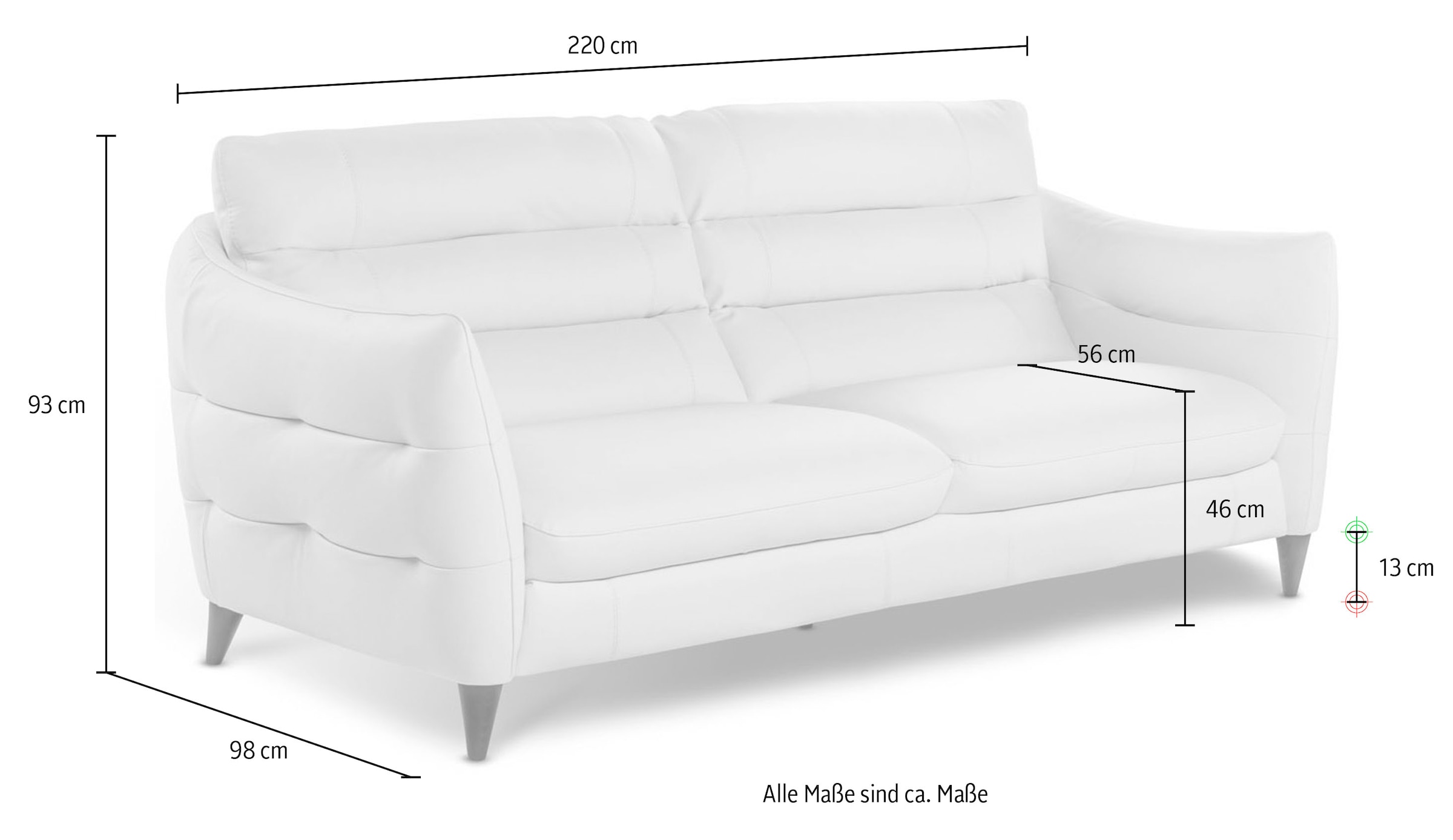 CALIA ITALIA 3-Sitzer »Cabrini, Design trifft super Sitzkomfort,«, in Leder, 220 cm Breite, mit elektrischer Relaxfunktion