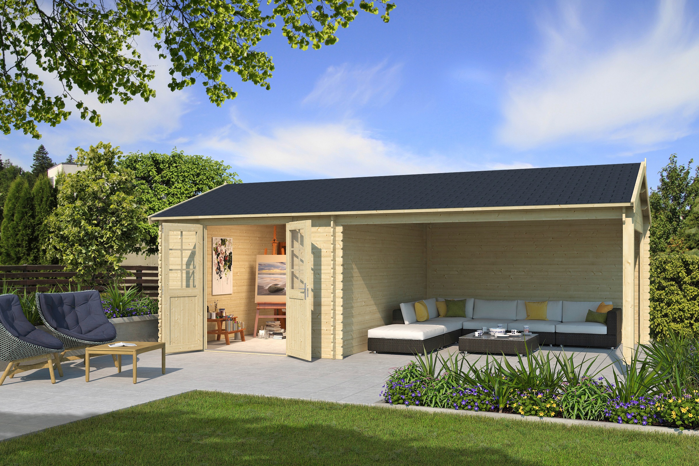 LASITA MAJA Gartenhaus »El Paso, Naturbelassen«, (Set), mit Anbau