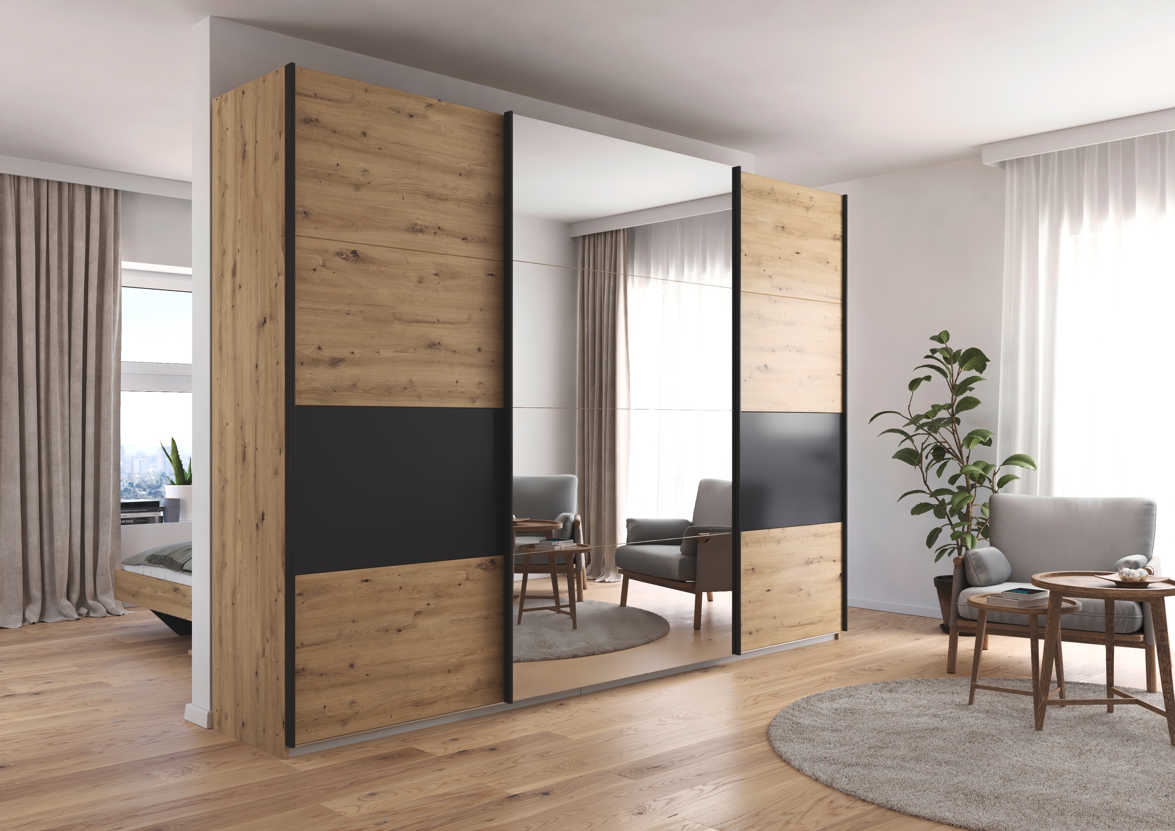 rauch Schwebetürenschrank »Schwebetürenschrank Kleiderschrank Schrank Garderobe CORTONA«, inkl. Inneneinteilung, 2 Stoffboxen und zusätzlichen Einlegeböden