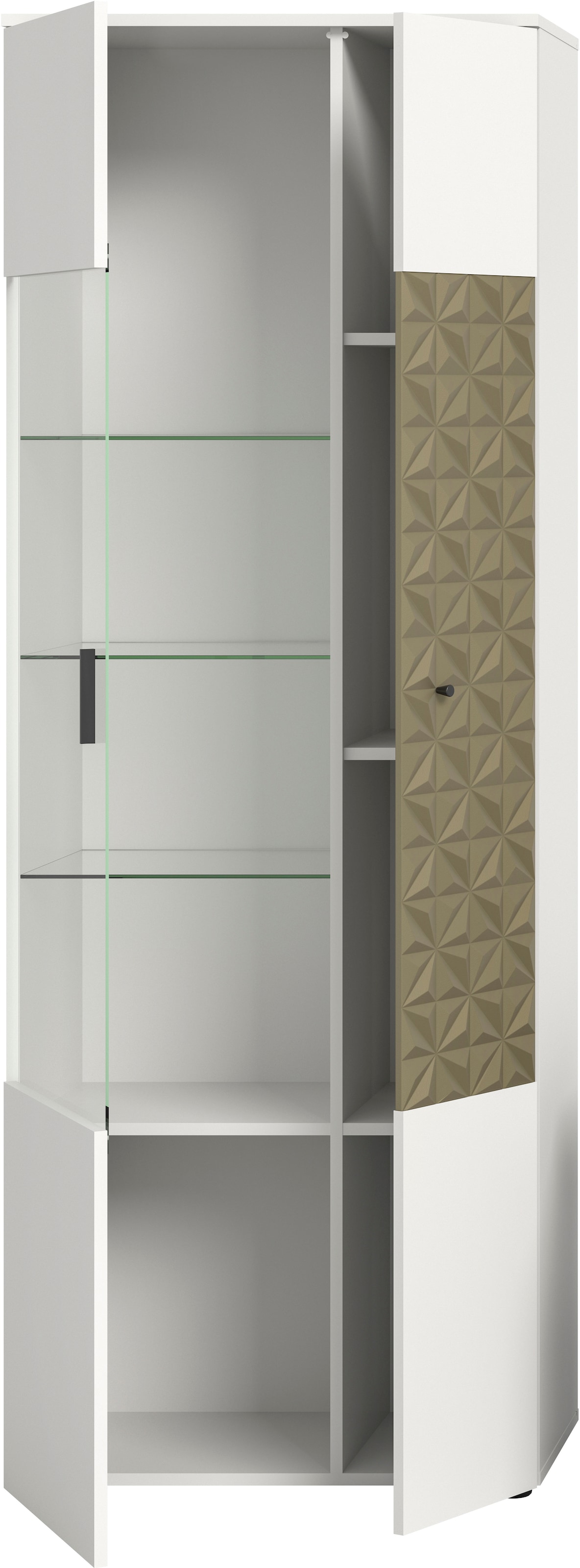 INOSIGN Vitrine »Vicenza, Höhe 195 cm, Ornamentabsetzung, 2 Türen, 9 Fächer«, 3 Glaseinlegeböden, Vitrinenschrank, Schrank, Hochschrank, Wohnschrank