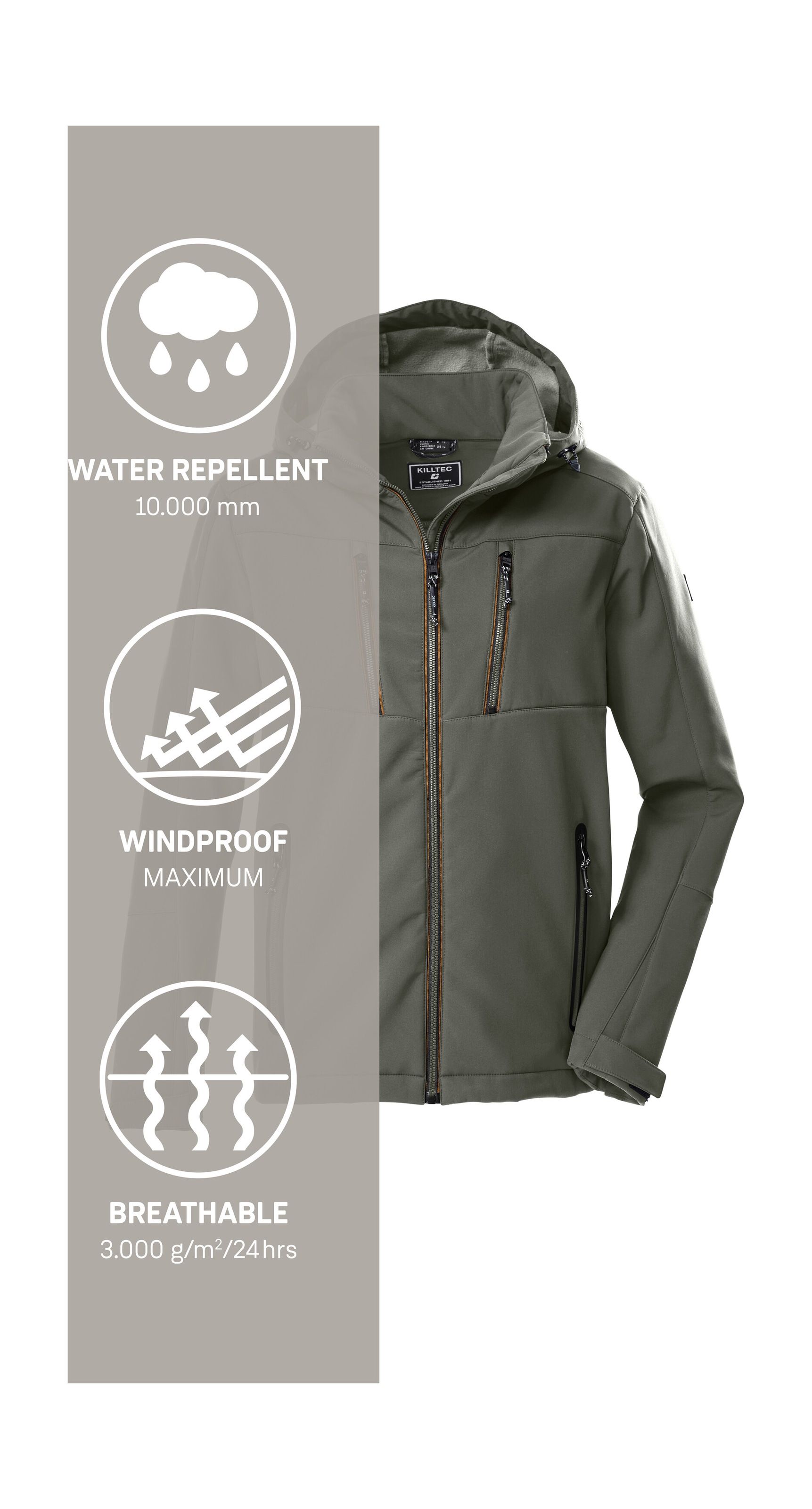 Killtec Softshelljacke »KOW 79 MN SFTSHLL JCKT« Wasser- und windabweisende Softshelljacke, abnehmbare Kapuze