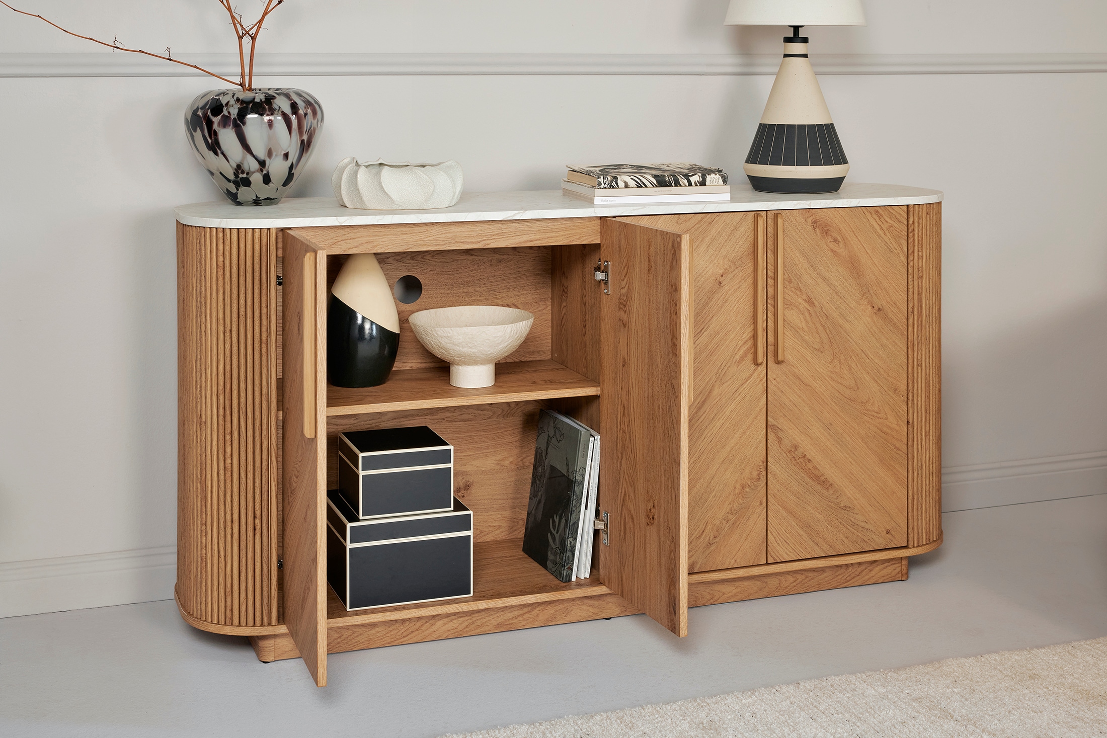 Jahnke Sideboard »ARROW SB 160«, (1 St.), Sideboard, abgerundet, Fischgrät-Muster, Breite 159,5 cm