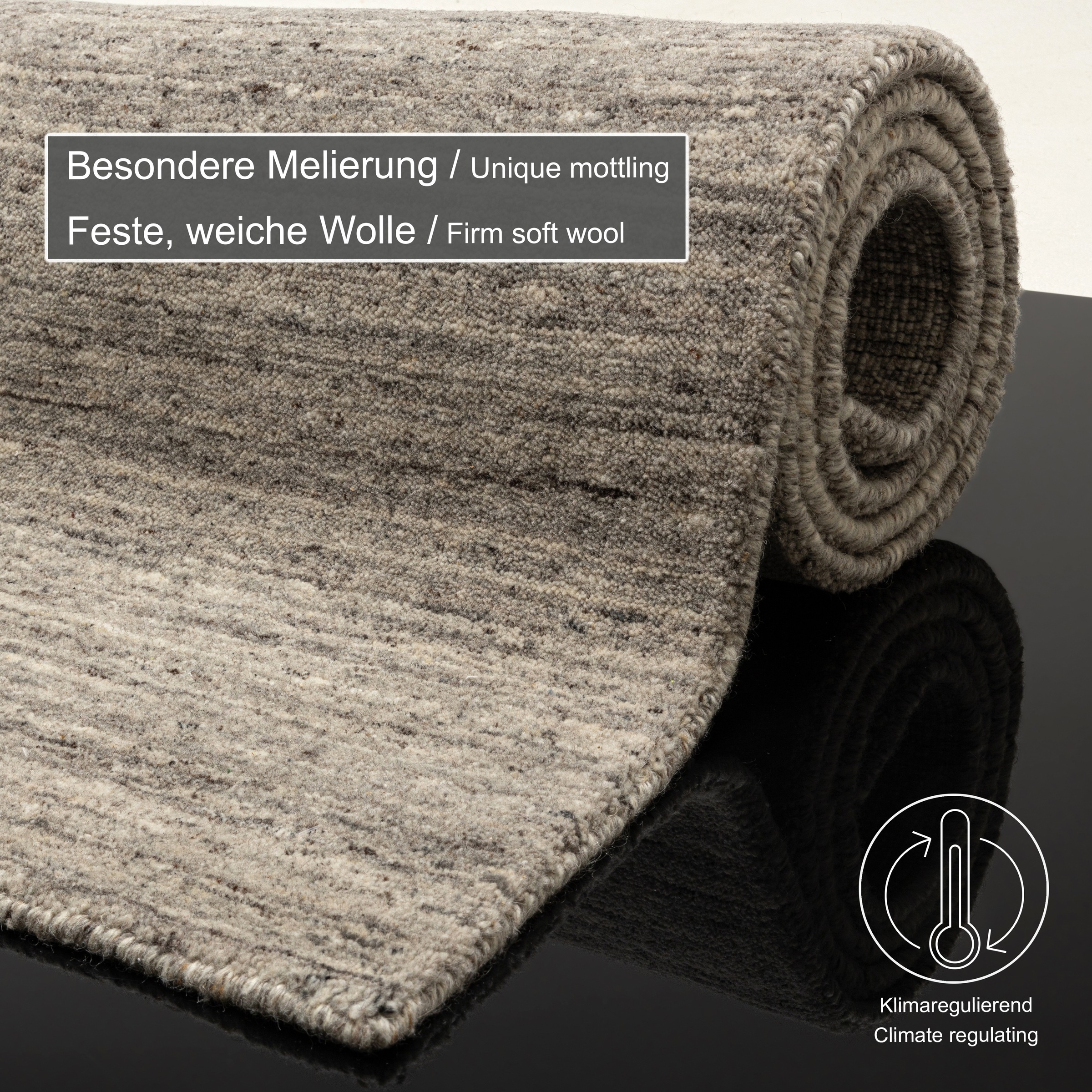 THEKO Wollteppich »Pure UNI«, rechteckig, 14 mm Höhe, Handwebteppich, meliert, reine Wolle, handgewebt