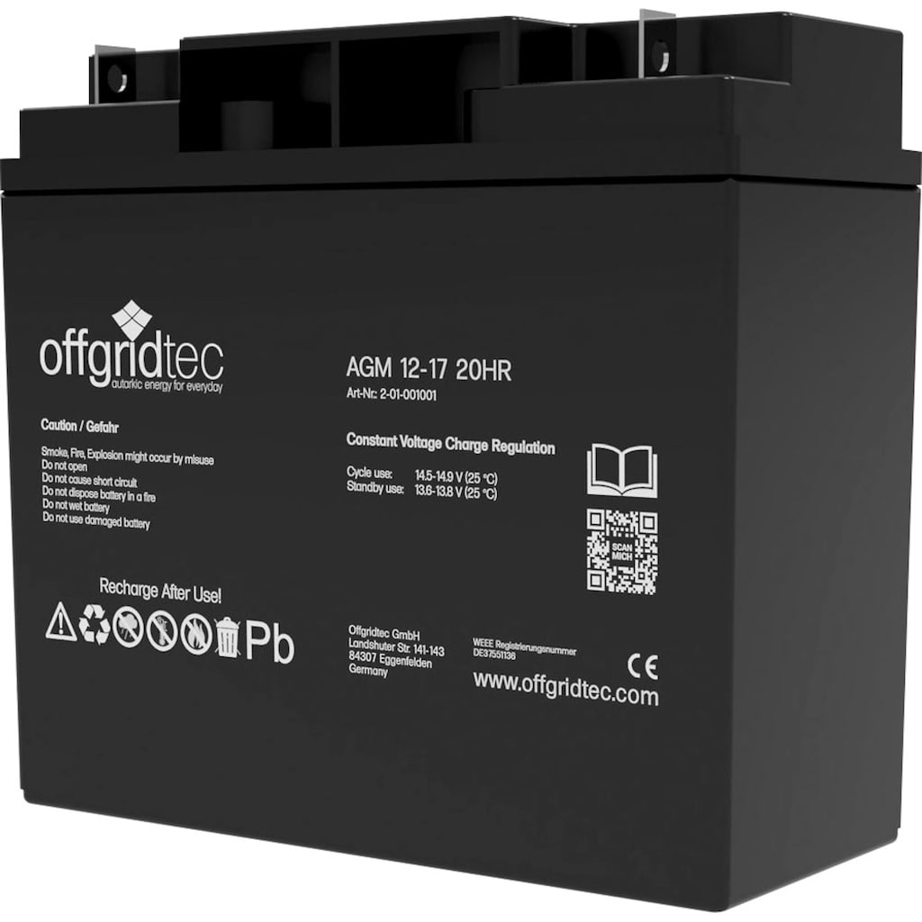 offgridtec Akku »AGM-Batterie 12V/17Ah 20HR«, 12 V, Solar Batterie Akku Extrem zyklenfest