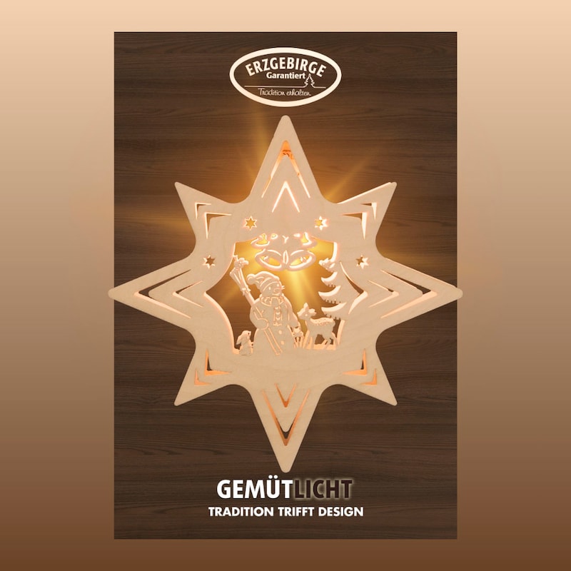 WEIGLA Dekostern »Schneemann, beleuchtetes Fensterbild, NATUR, Made in Germany« Erzgebirge garantiert, Weihnachtsdeko Innen, Weihnachtsbeleuchtung...