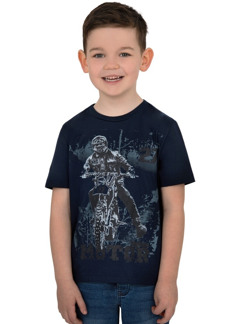 Trigema T-Shirt »TRIGEMA Jungen T-Shirt mit coolem Motorrad-Motiv«, (1 tlg.)