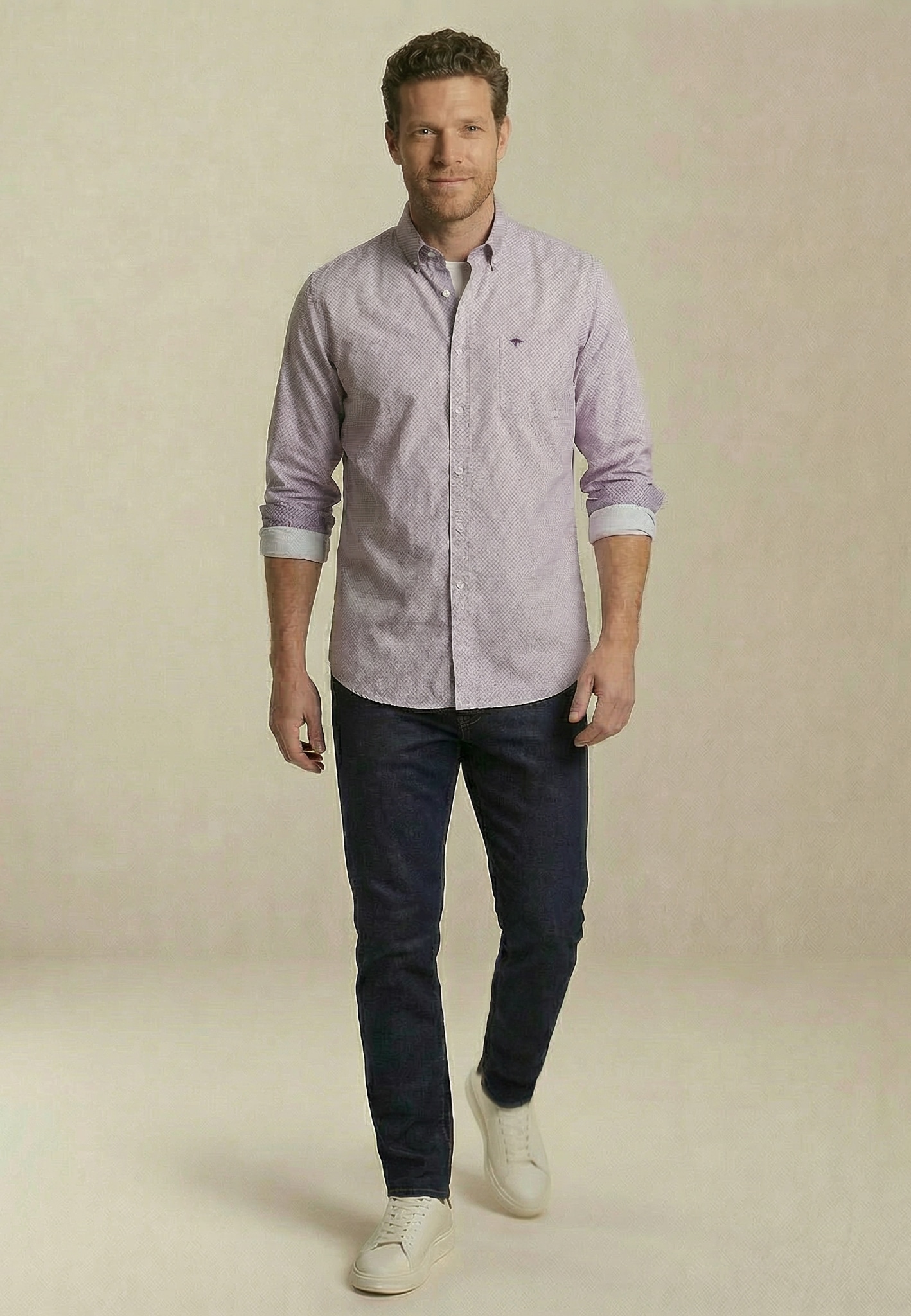 FYNCH-HATTON Langarmhemd normale Passform, Struktur-Print, mit Brusttasche