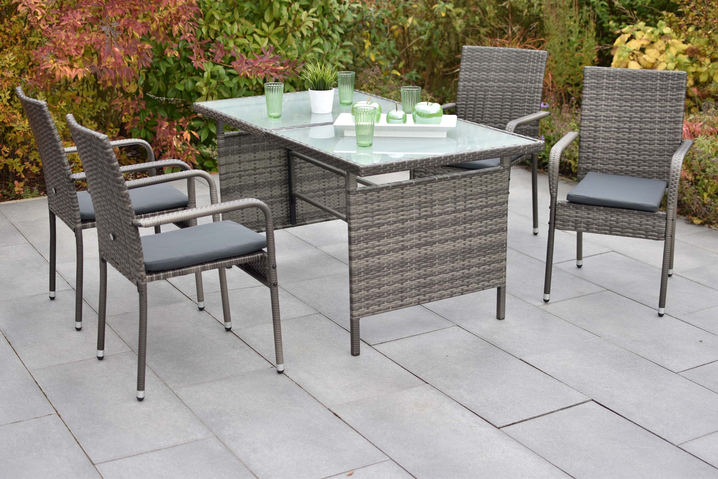 MERXX Garten-Essgruppe »Barcelona« Set, 9 tlg. inkl. 4 Sessel, 4 Auflagen, 1 Tisch