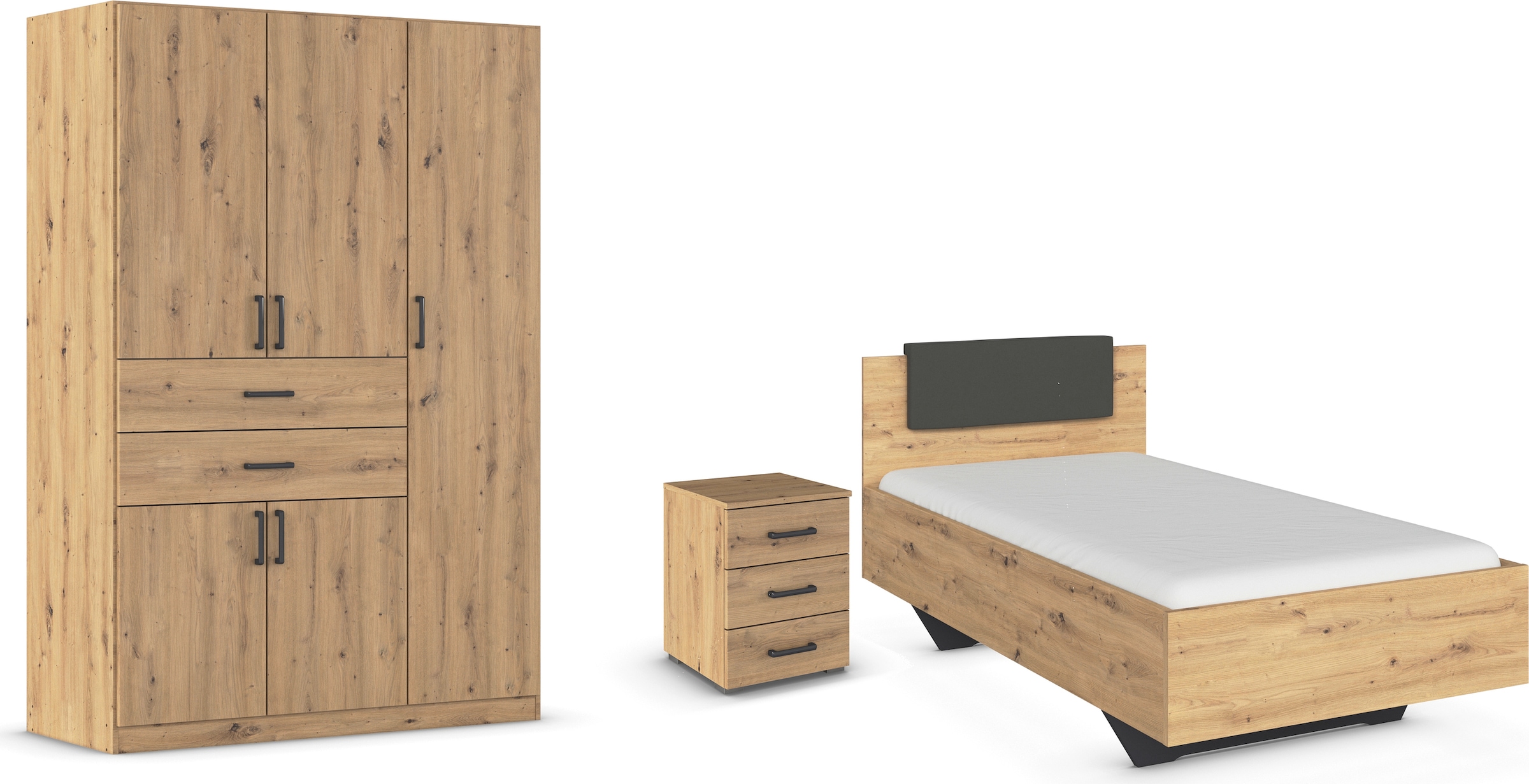 rauch Schlafzimmer-Set »Komplettzimmer Komplettschlafzimmer Schlafzimmer-Set (3-St.) MAIKA«, (Set, 3 tlg.), Schrank 3 Breiten, 2 Höhen, Bett 100 cm, Nachttisch MADE IN GERMANY