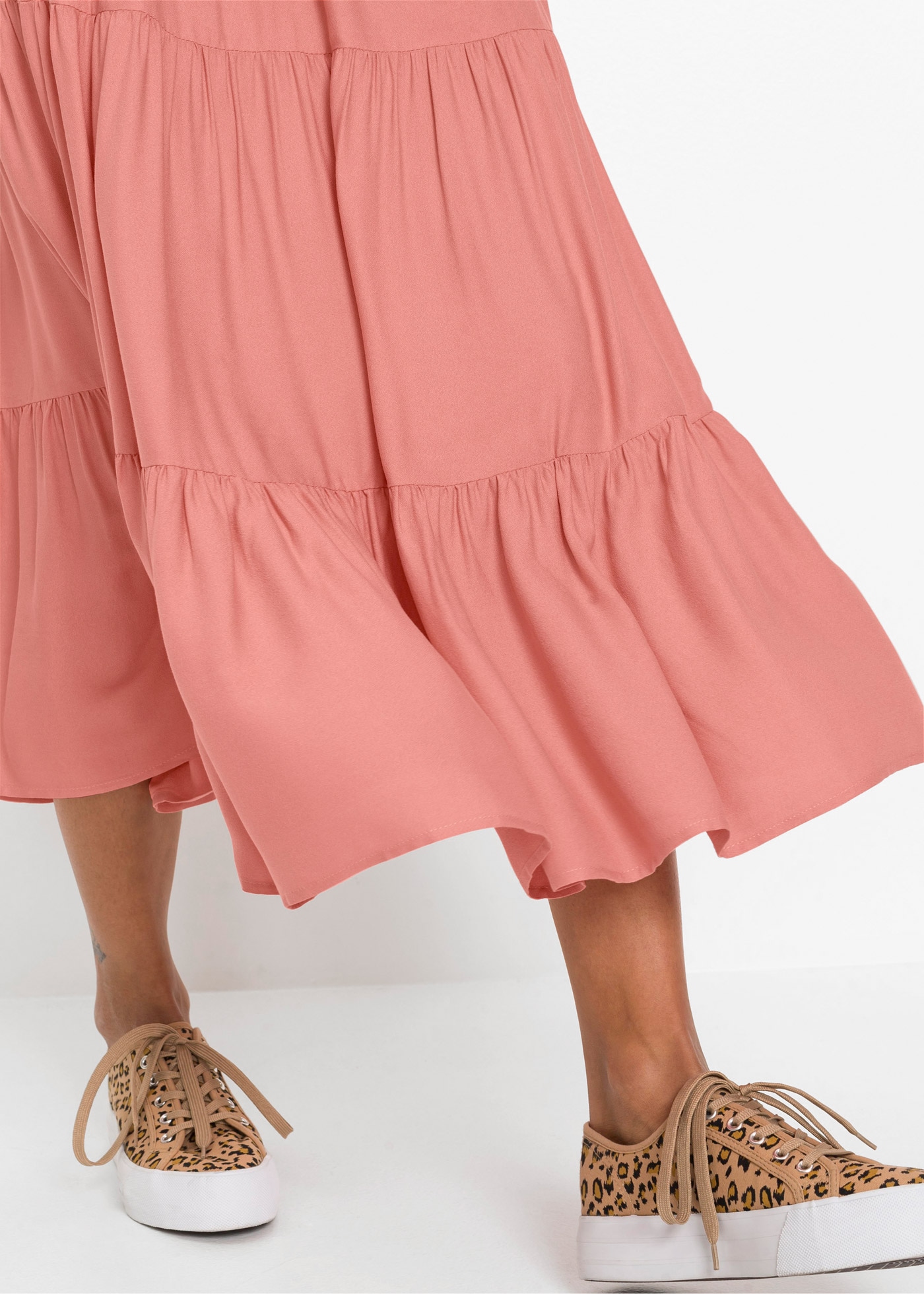 bonprix Volantrock aus Viskose, A-Linie, mit Volants, Midi-Länge