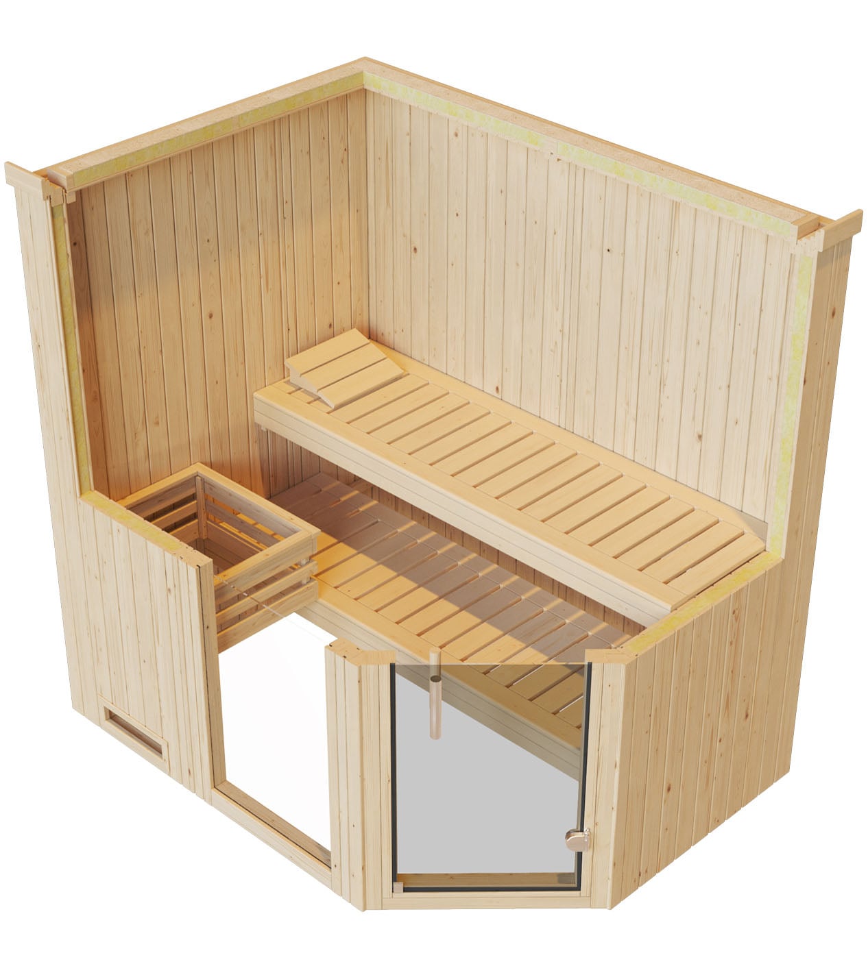 weka Sauna »Element-Ecksauna VARBERG 1« vorgefertigte Elemente, Fensterelement, moderne Ganzglastür