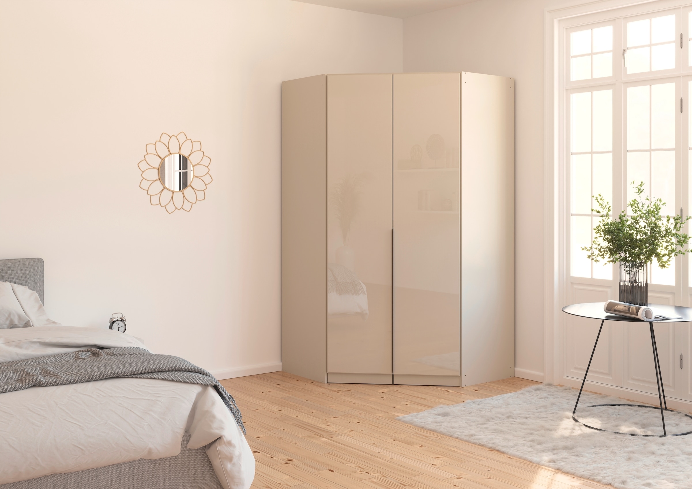 rauch Eckkleiderschrank »Kleiderschrank Schrank Ankleidezimmer Schlafzimmer Garderobe AGORDO«, (in zwei Griff-Farben), mit Glastüren, voll ausgestattet mit viel Stauraum MADE IN GERMANY