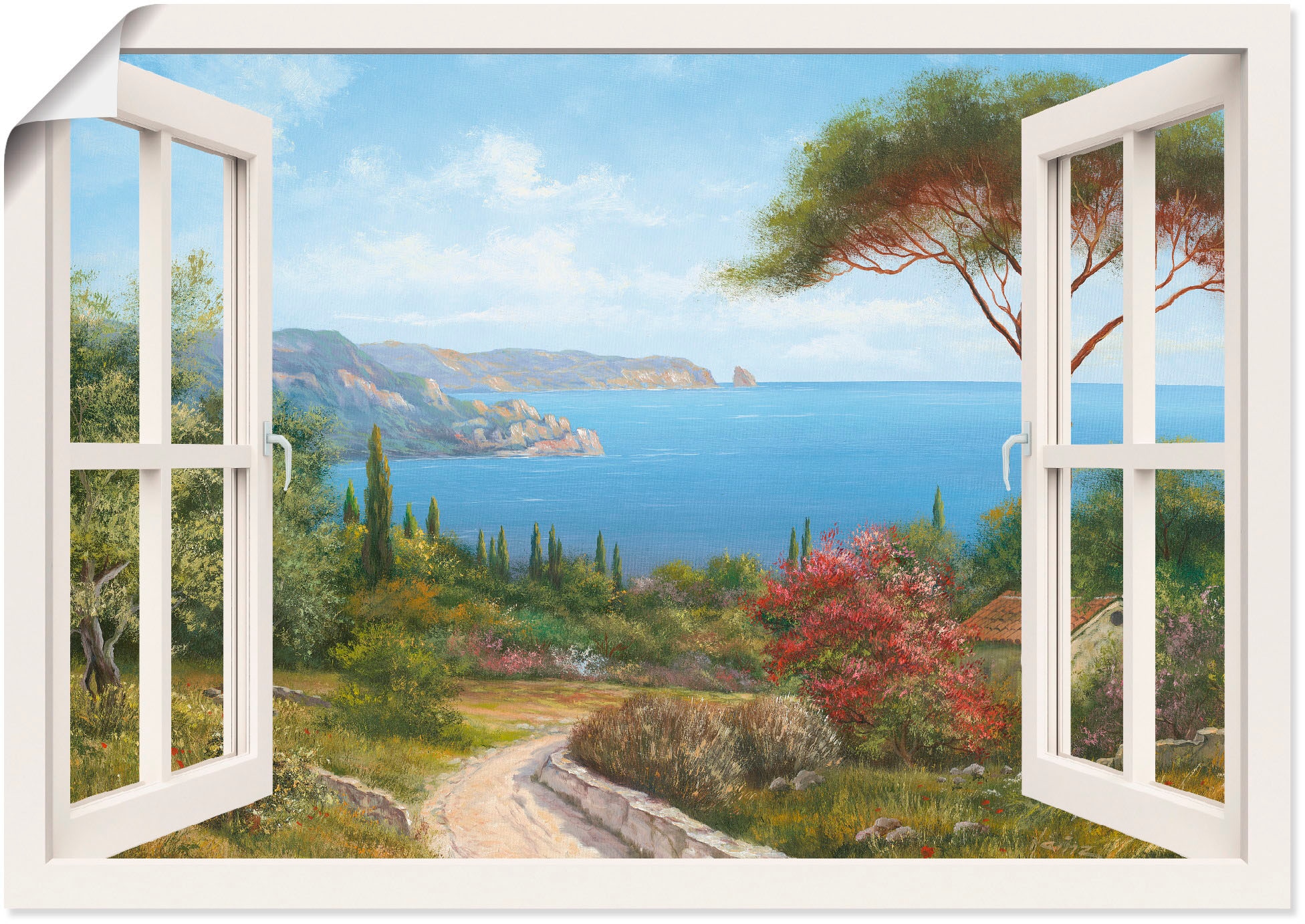 Artland Wandbild »Fensterblick - Haus am Meer I« Fensterblick 1 Stk. tlg. a günstig online kaufen