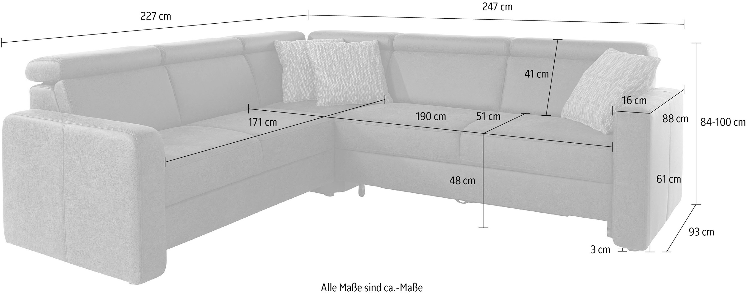 sit&more Ecksofa »Bologna L-Form«, Kopfteilverstellung, wahlweise mit Bettfunktion und Schubkasten
