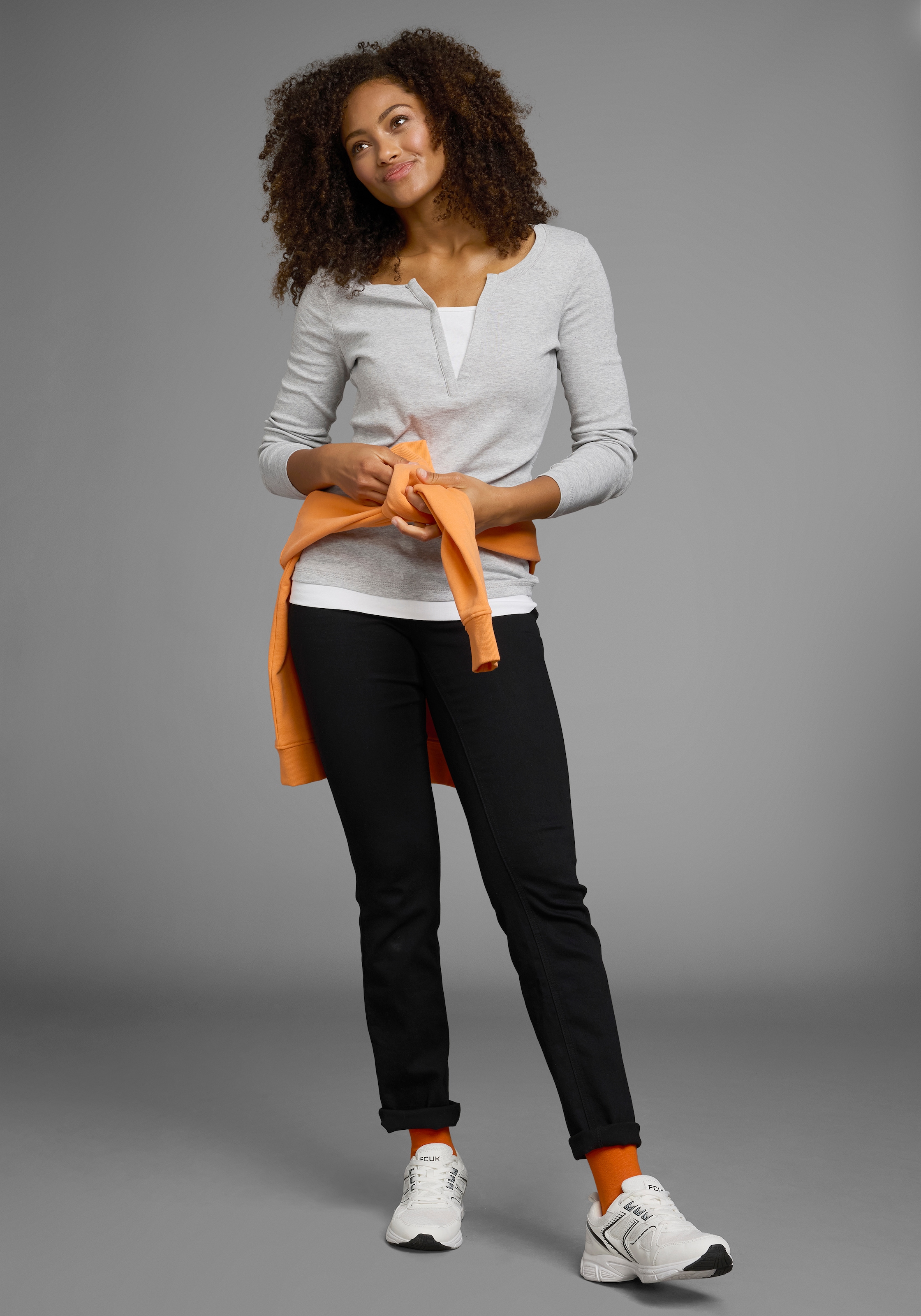 Flashlights 2-in-1-Langarmshirt figurbetonte Passform,  Rundhalsausschnitt,  elastisches Material
