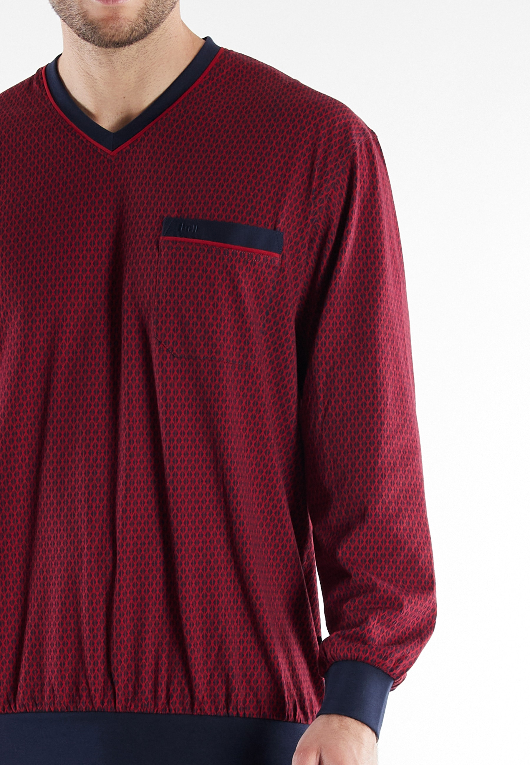 GÖTZBURG Schlafanzug »Kos« 2 Stk. tlg., mit V-Ausschnitt, lange Ärmel und Brusttasche