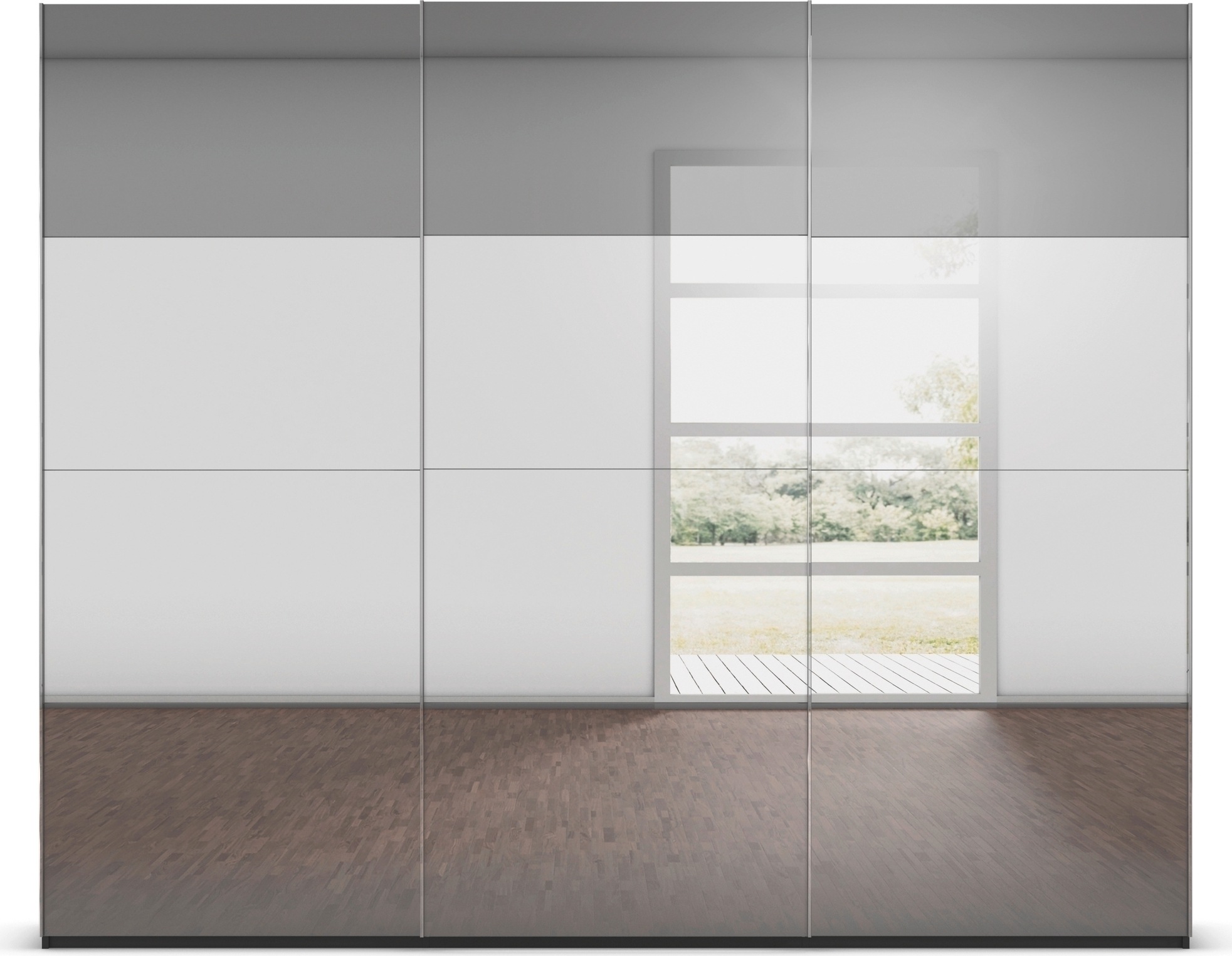 rauch Schwebetürenschrank »Kleiderschrank Schrank Garderobe Schlafzimmerschrank SCALE-FYRA«, edle Türen viergeteilt Front Spiegel-Mix viele Farben MADE IN GERMANY