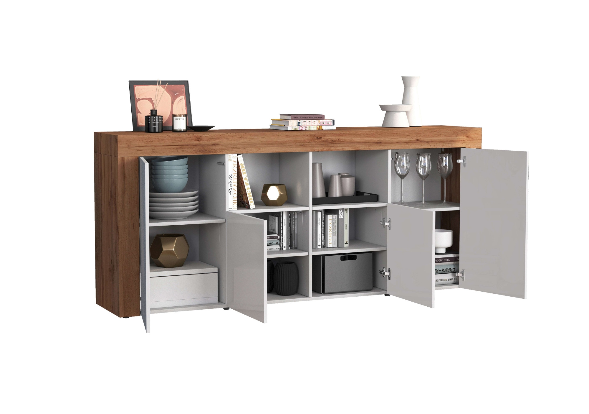 INOSIGN Sideboard »CHRONOS Breite 200 cm mit 4 Türen, 2 offene und 8 geschlossene Fächer«, (1 St.), Sideboard,Kommode, Schrank, Grifflos mit Push to Open, Made in Italy