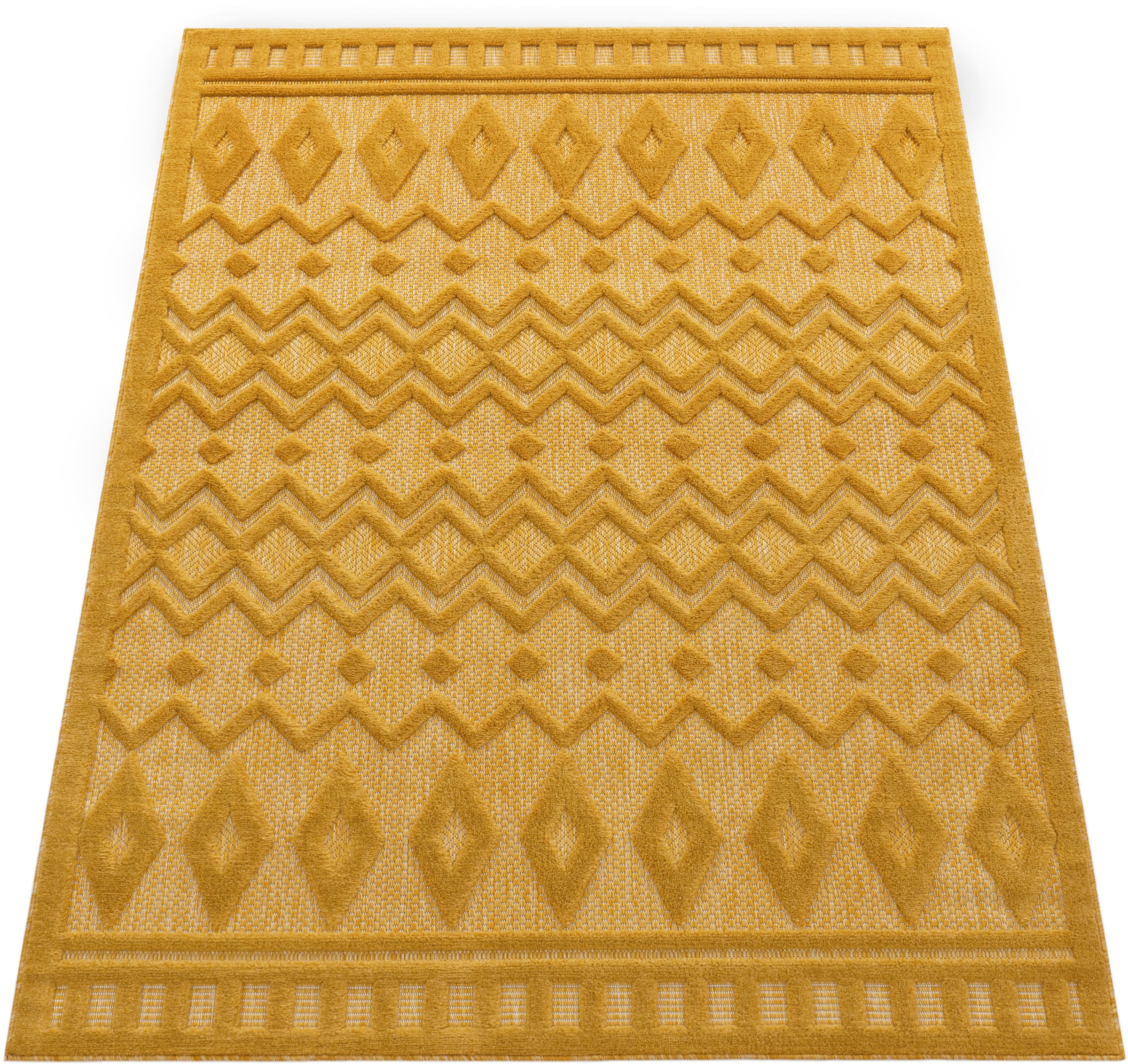 Paco Home Teppich »Livorno 671«, rechteckig, Uni-Farben, Scandi, Rauten  Muster, Hoch-Tief Effekt, Outdoor geeignet bequem und schnell bestellen