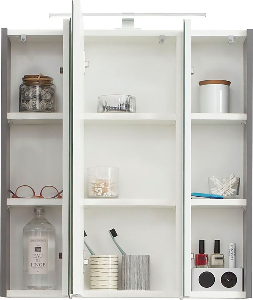 Saphir Spiegelschrank »Quickset 357 Badschrank, 3 Spiegeltüren, 6 Einlegeböden, 65 cm breit« inkl. LED-Beleuchtung, Türdämpfer, Schalter-/Steckdosenkombination