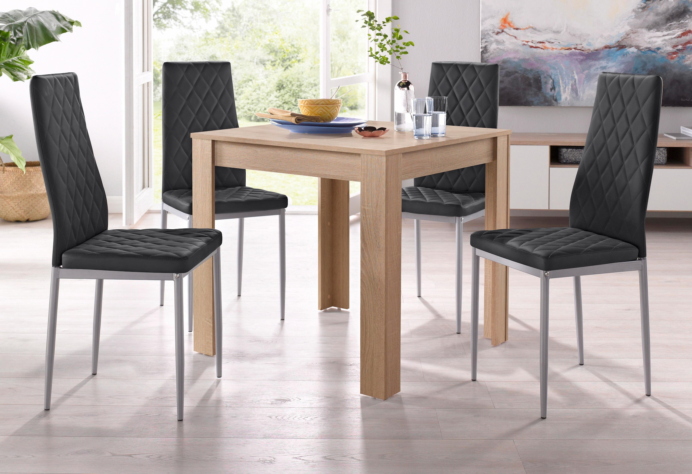 INOSIGN Essgruppe, (Set, 5 tlg.), mit Tisch in Eichefarben Sägerau, Breite 80 cm