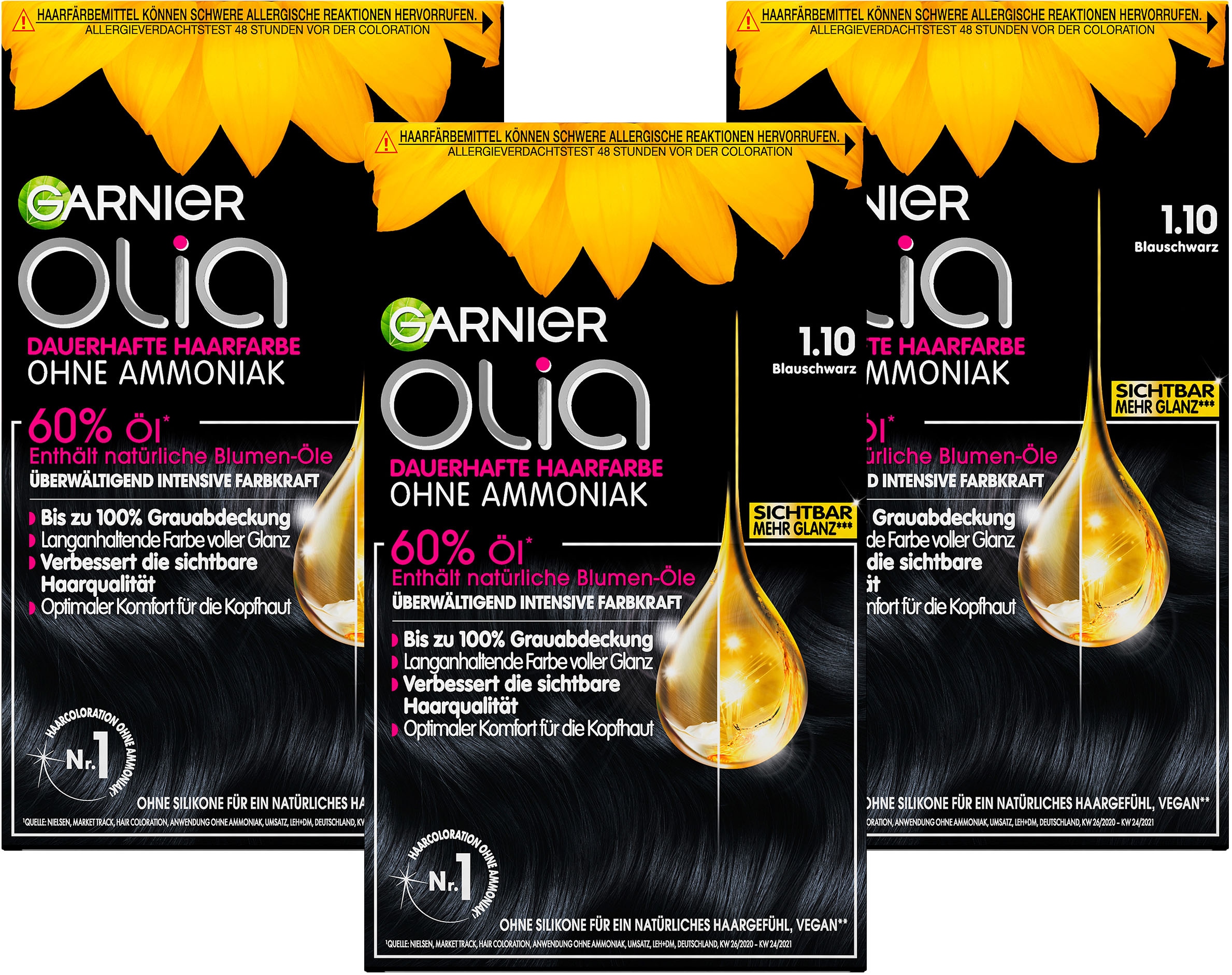 GARNIER Coloration »Garnier Olia dauerhafte Haarfarbe«, (Packung, 3 tlg.), mit pflegender Formel