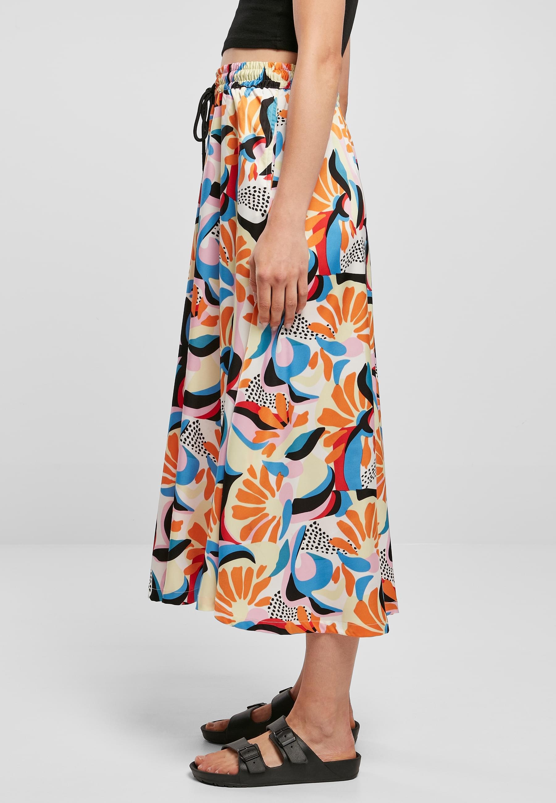 URBAN CLASSICS Jerseyrock »Urban Classics Damen Ladies AOP Satin Midi Skirt« 1 Stk.