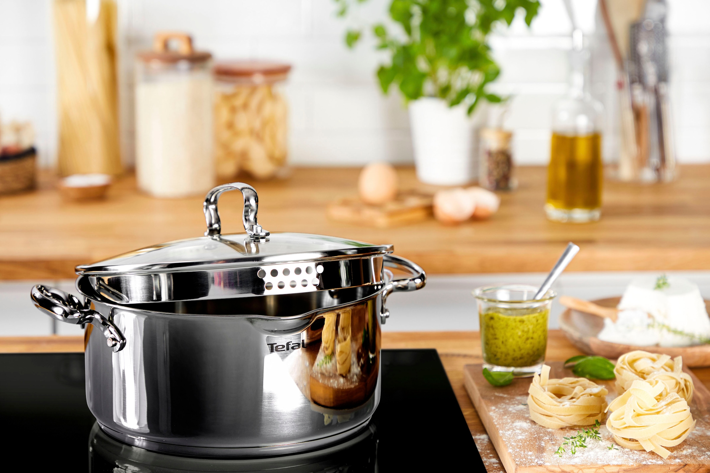 Tefal Kochtopf »Duetto+«, Edelstahl 18/10, hochglanzpoliert, Glasdeckel mit Siebfunktion