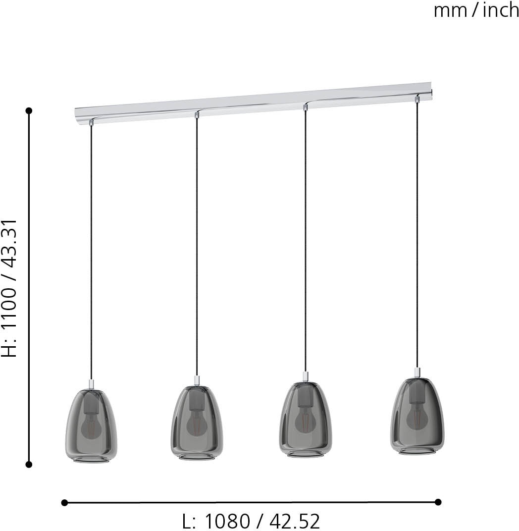 EGLO Hängeleuchte »ALOBRASE«, 4 flammig-flammig, chrom / L108 x H110 x B15cm / Pendelleucht / Esstisch / Wohnzimmer